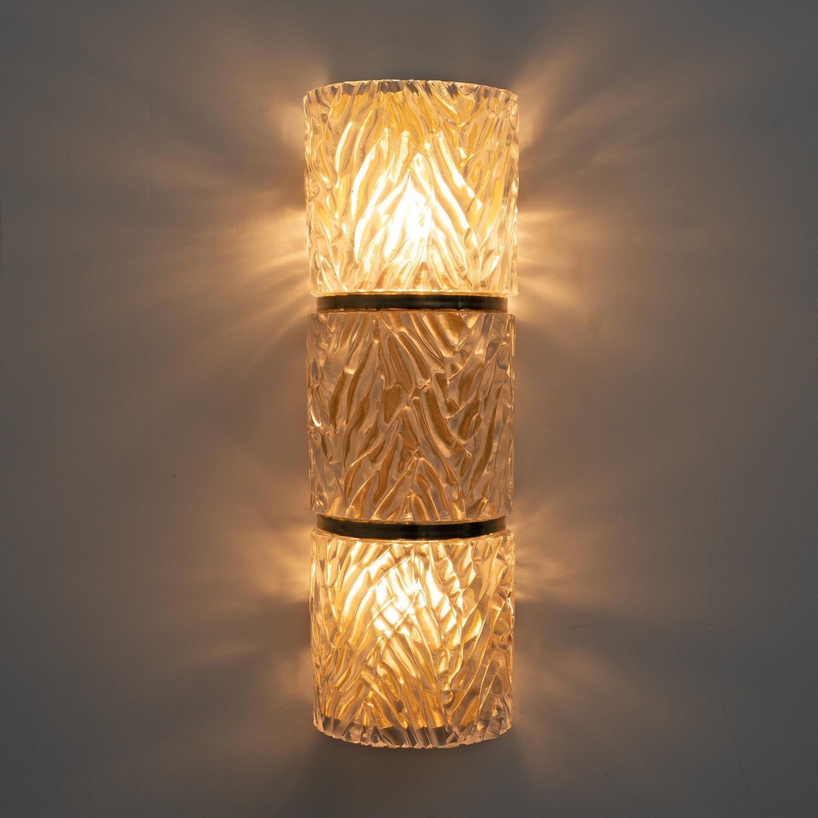 Pair Of Modern Italian Brass And Murano Glass Textured Wall Sconces photo Lighting