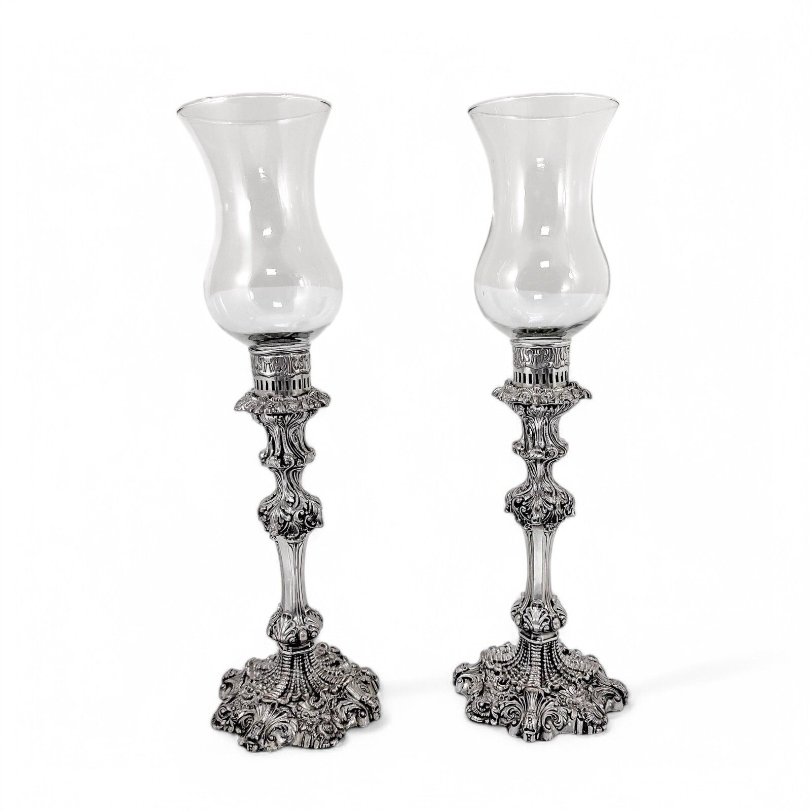 Antique 1790's Old Sheffield Plate Tall Candlesticks With Hurricane Glass Shades photo furniture