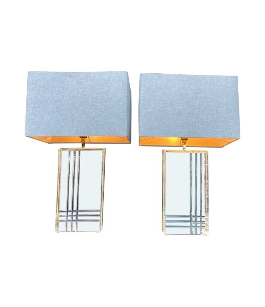 A Pair Of 1970s Italian Gilt Metal And Lucite Lamps