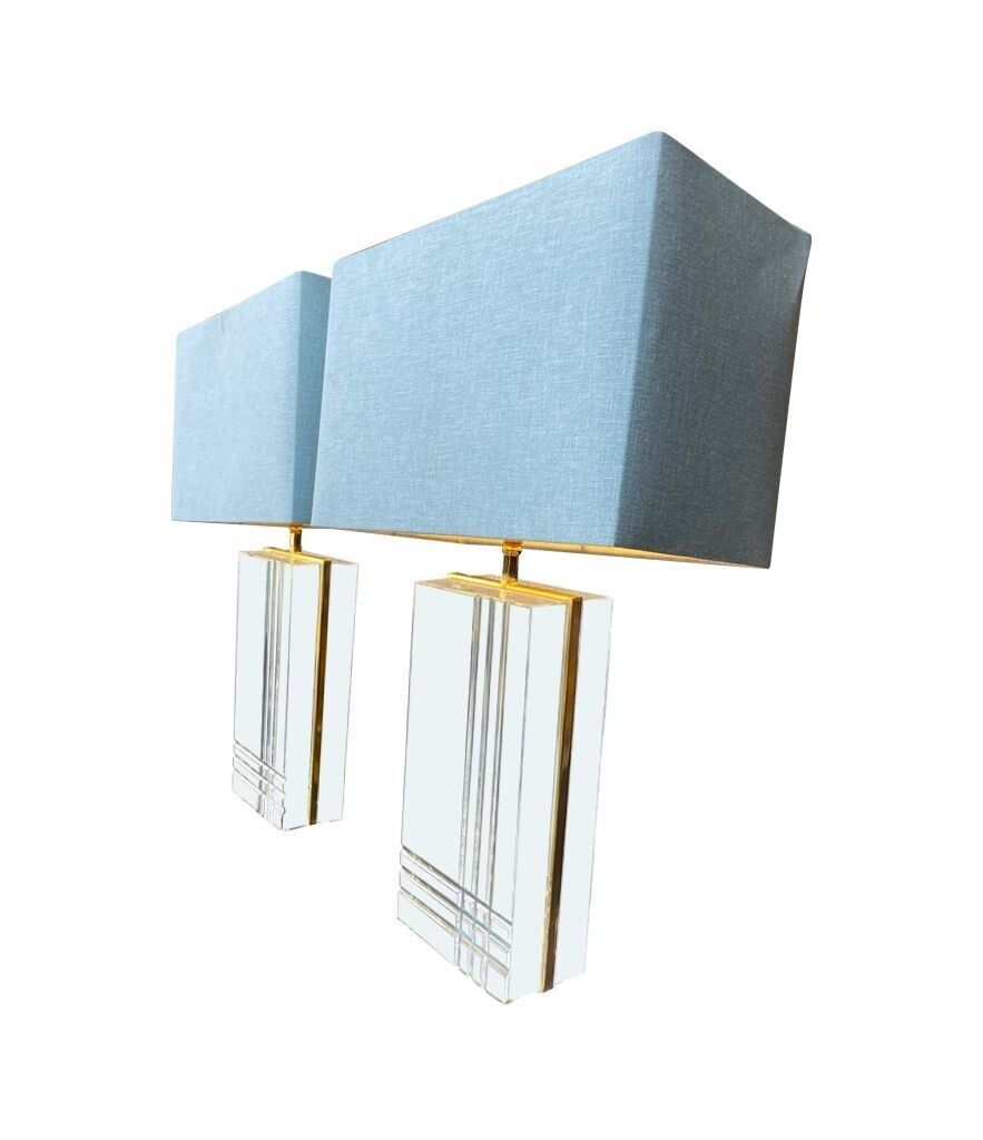 1375.0 A Pair Of 1970s Italian Gilt Metal And Lucite Lamps photo