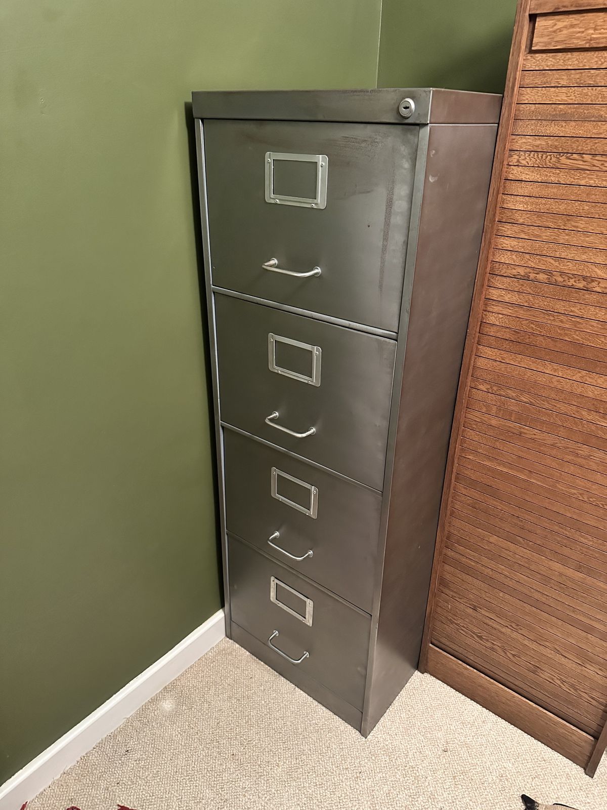 Industrial 1970's Polished Steel Filing Cabinet
