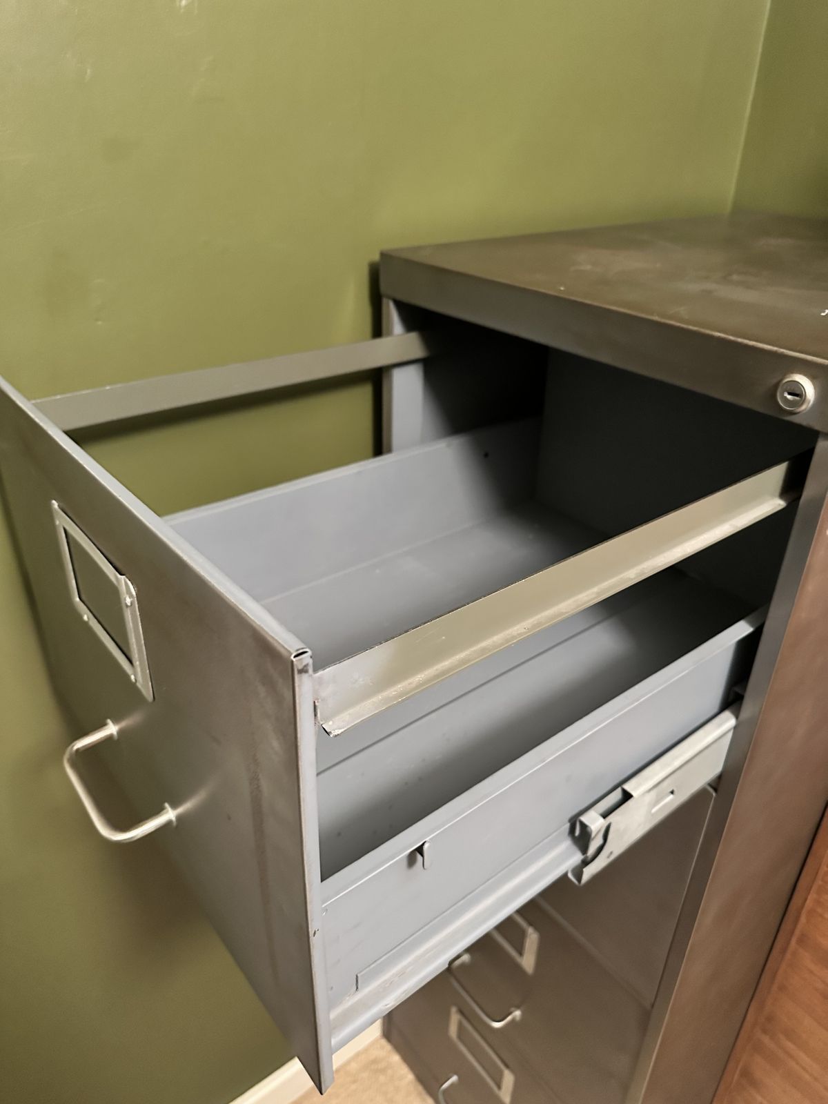 Industrial 1970's Polished Steel Filing Cabinet photo for sale