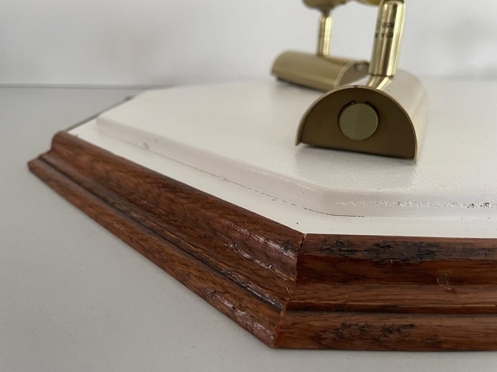 Wood Base Xl Flush Mount Or Wall Lamp With 4 Gold Metal Lights, 1960s, Italy photo vintage