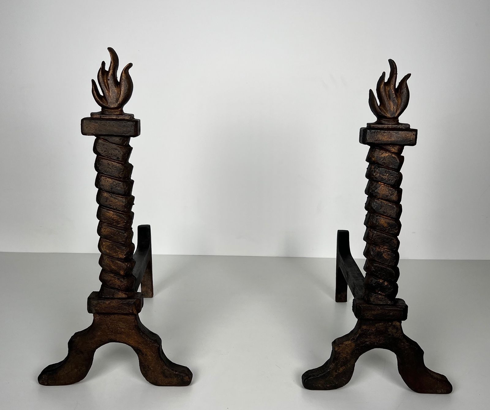 Rare Pair Of Flame Andirons In The Style Of Gilbert Poillerat