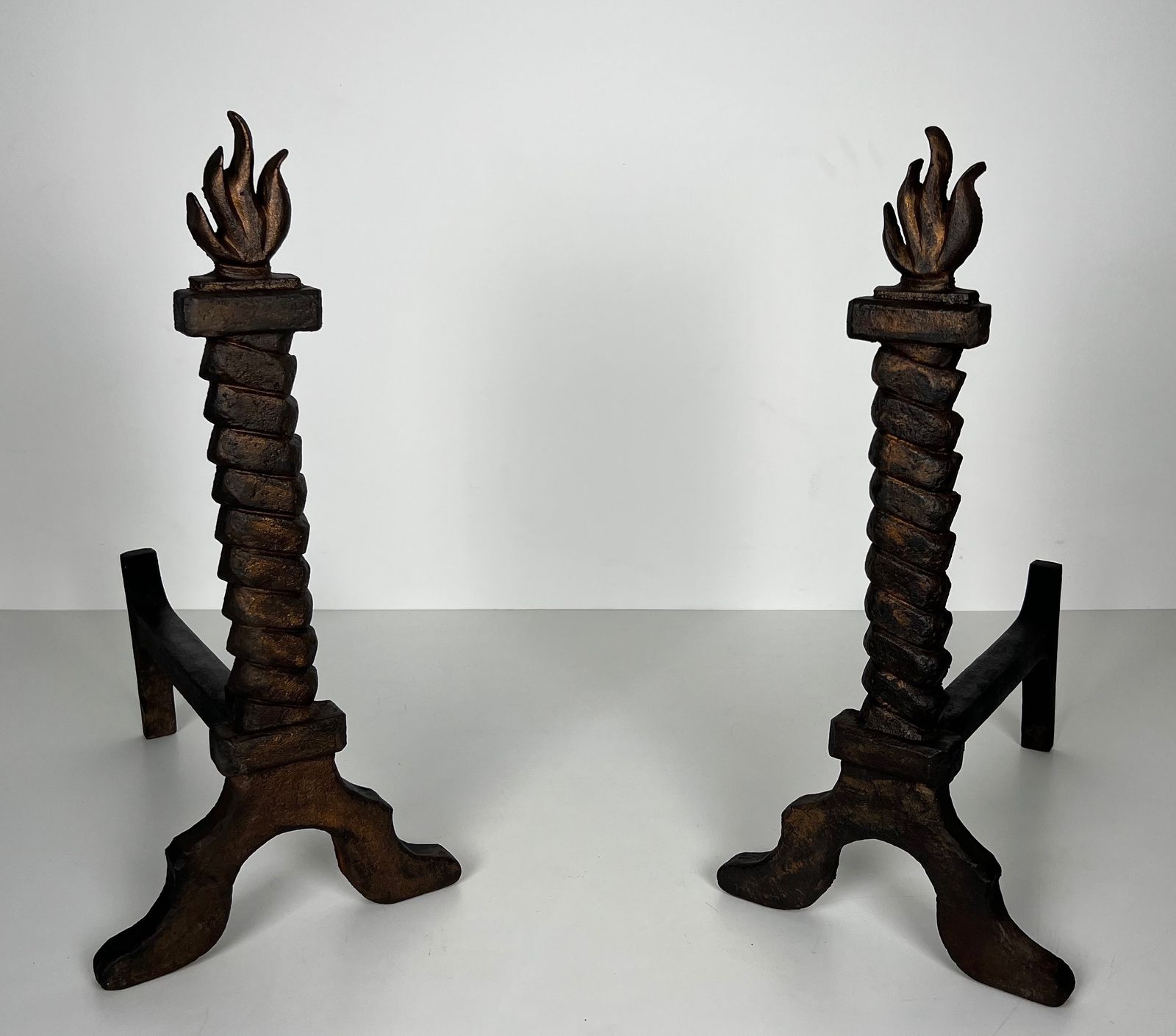 Home Fixtures Rare Pair Of Flame Andirons In The Style Of Gilbert Poillerat photo