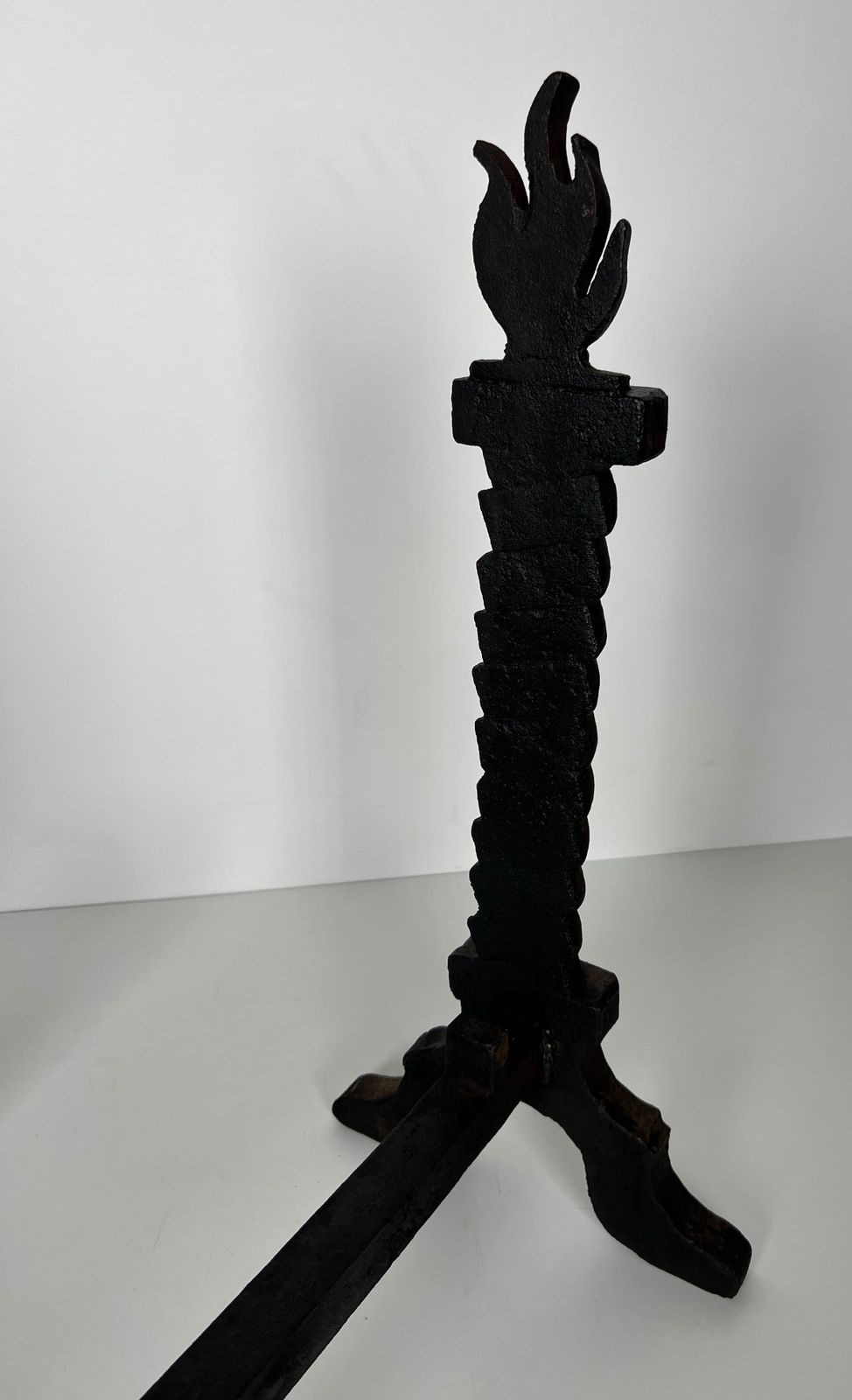 photo vintage Rare Pair Of Flame Andirons In The Style Of Gilbert Poillerat