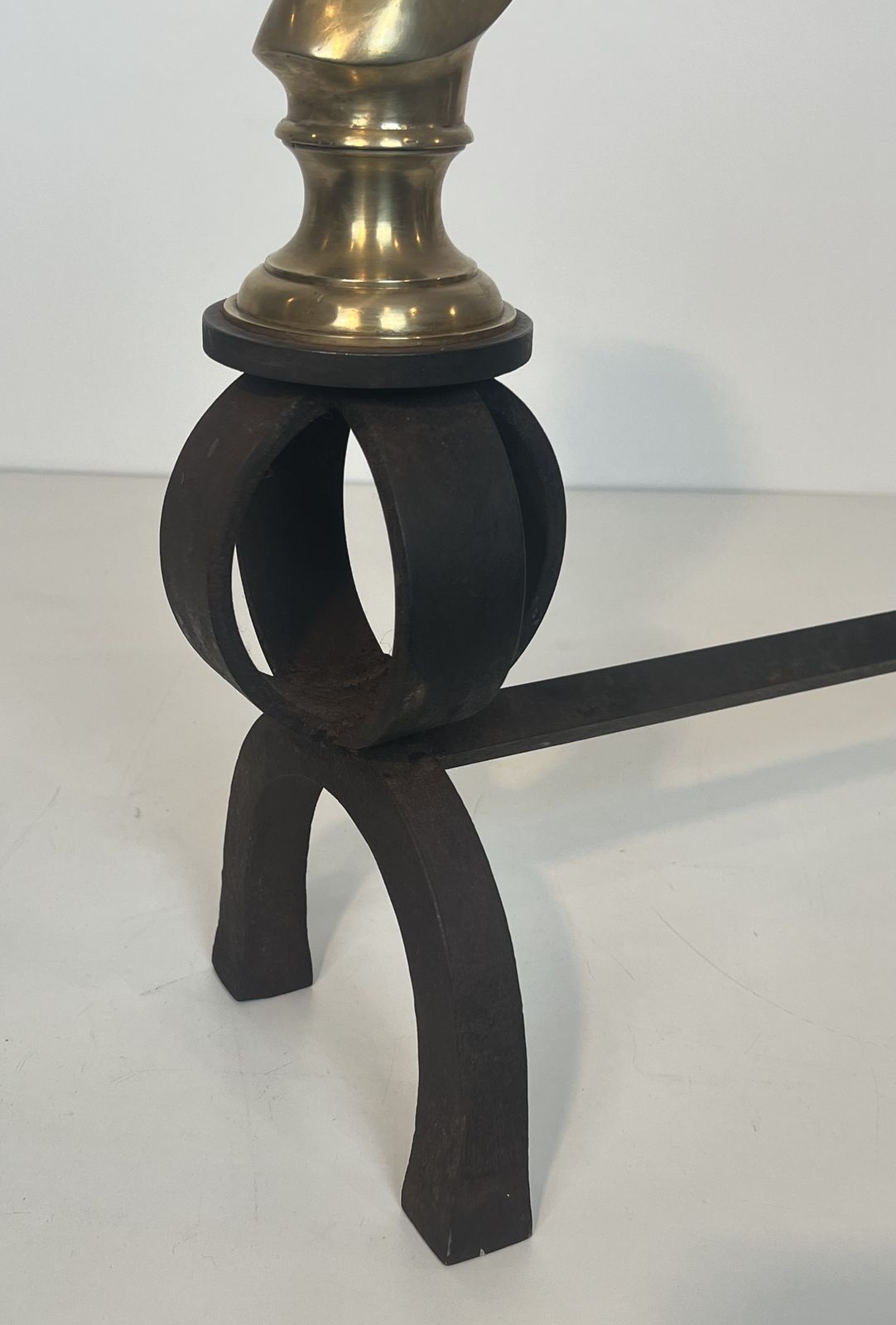photo for sale Important Pair Of Bronze And Wrought Iron Andirons Representing Horses' Heads