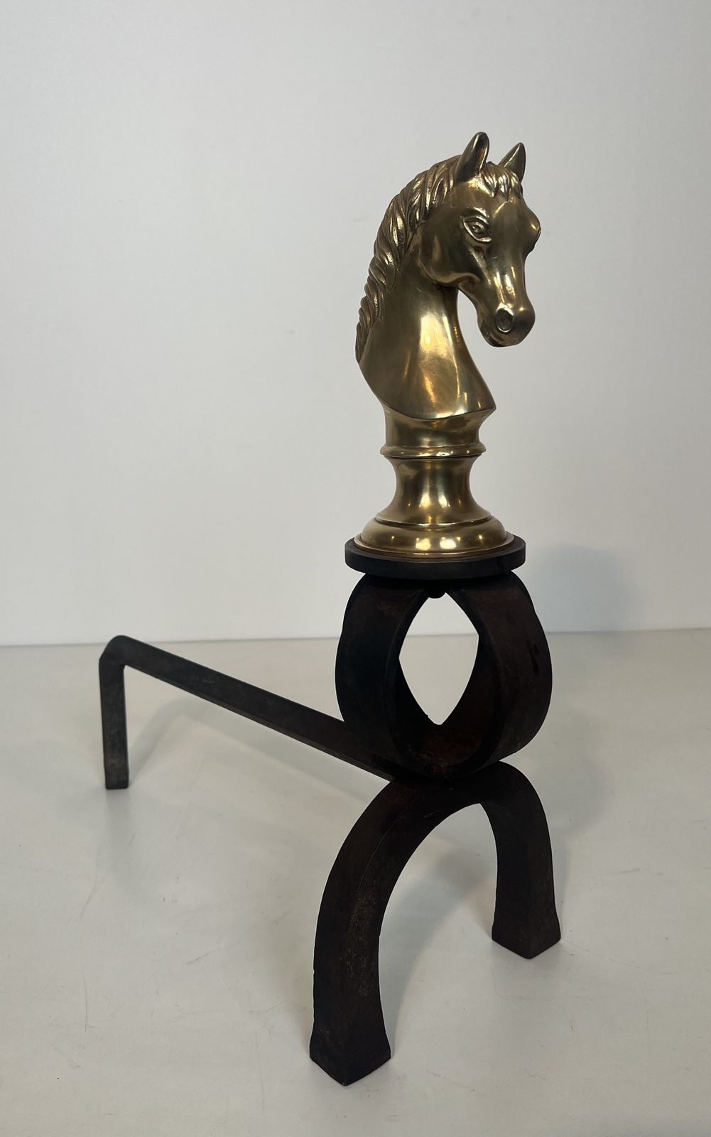 photo buy Important Pair Of Bronze And Wrought Iron Andirons Representing Horses' Heads