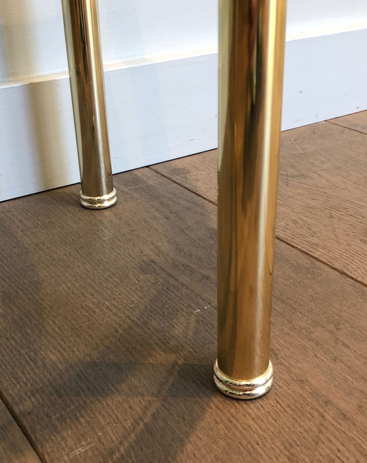 Furniture Pair Of Rounded Brass And Silver Metal Sofa End Tables photo