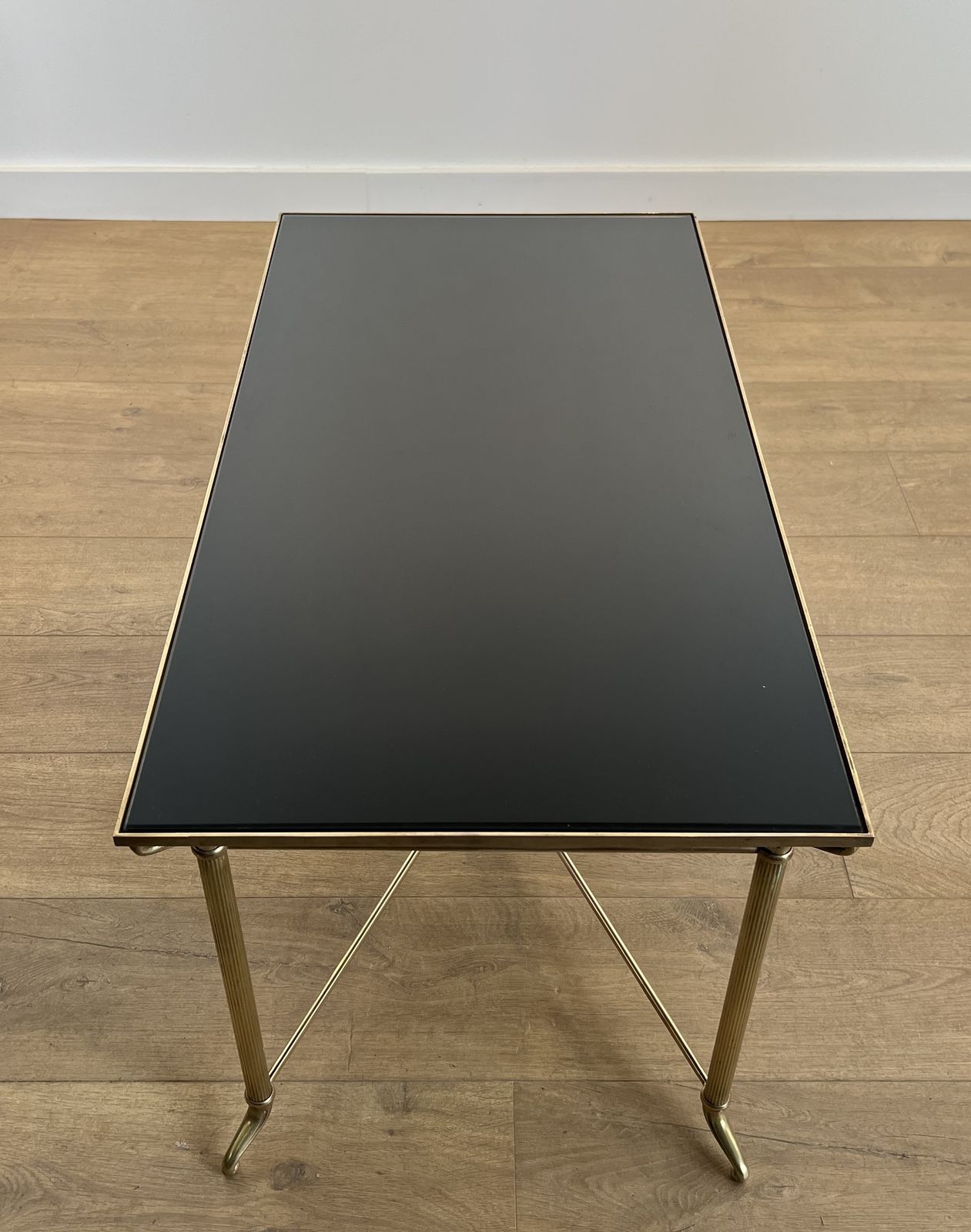 Coffee Table In Brass And Black Lacquered Glass In The Style Of Maison Jansen photo vinterior