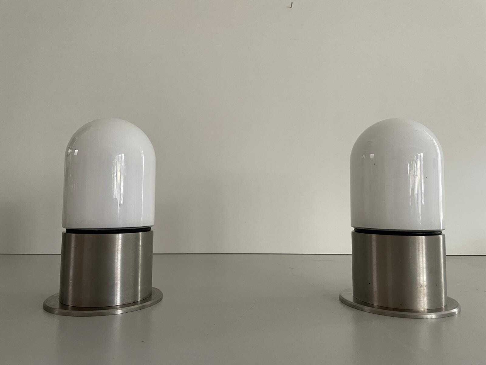 Minimal Rare Opal Glass & Grey Metal Set Of 2 Flush Mounts By Bega, 1970s Germany photo for sale