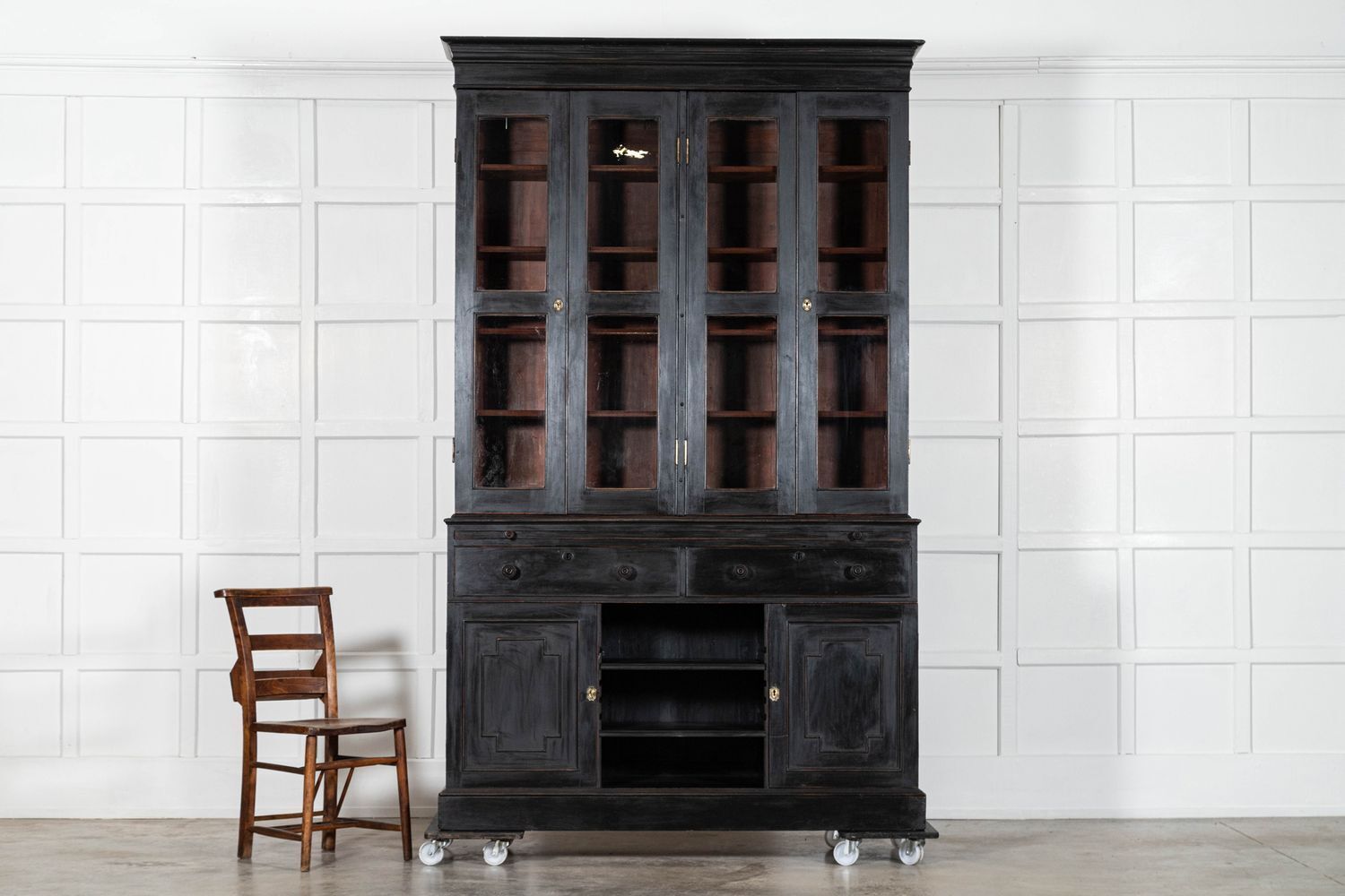 Large English 19thc Ebonised Mahogany Glazed Bookcase Secretaire photo Furniture