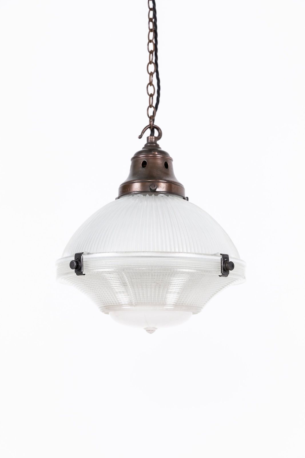 Antique Three Part Holophane 'Reflector Refractor' Pendant Light