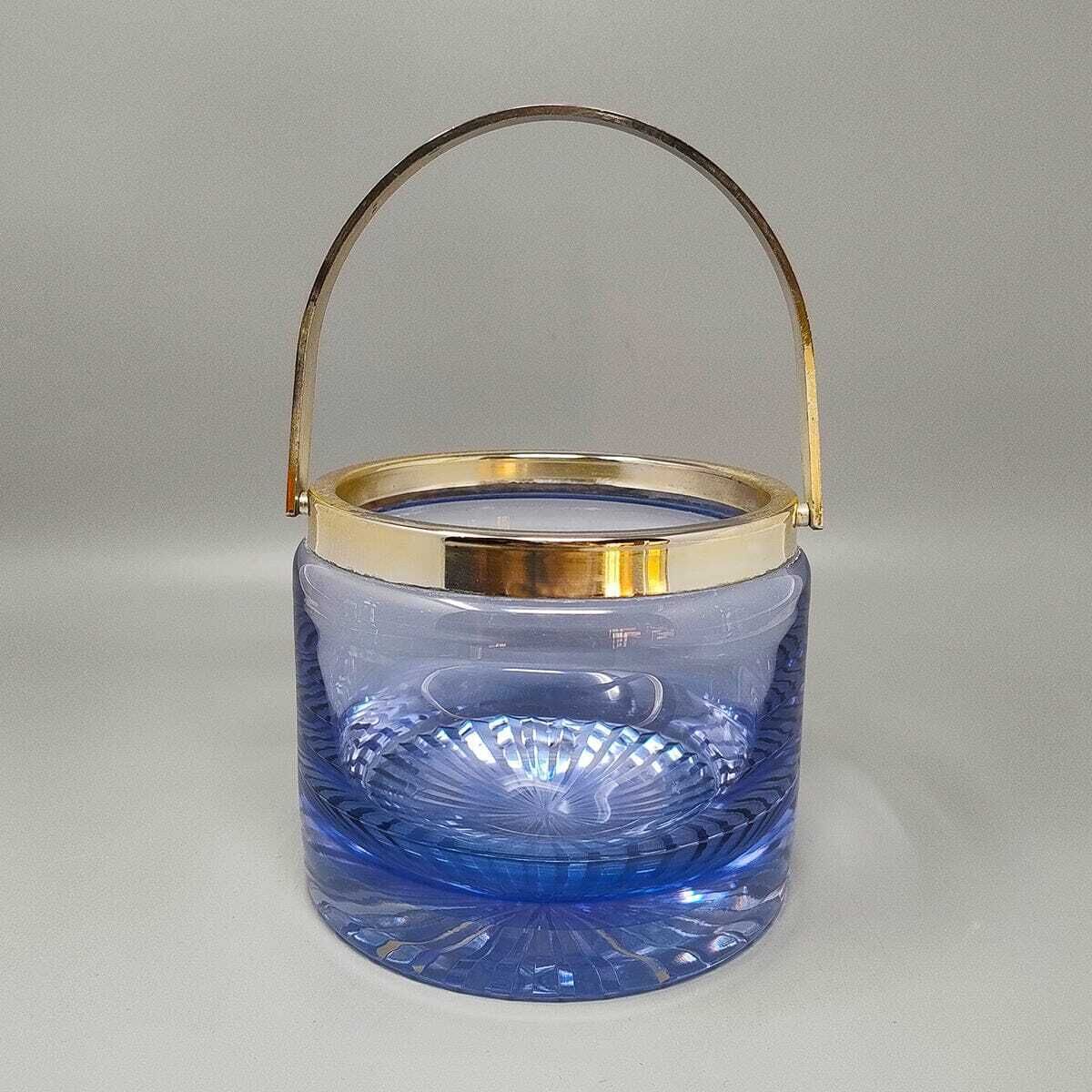 1970s Gorgeous Blue Ice Bucket In Crystal By L.A.C.S. Made In Italy. photo furniture