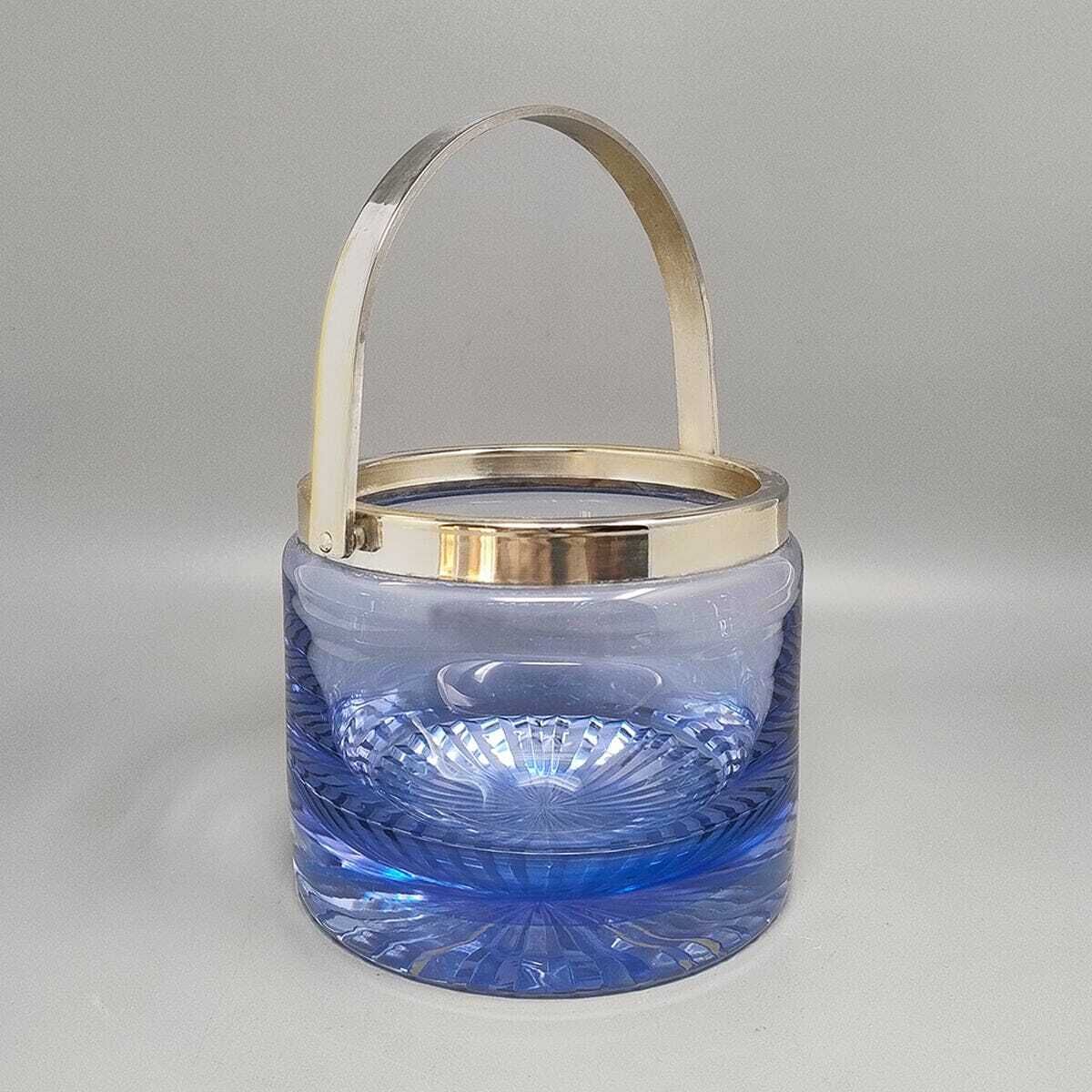 1970s Gorgeous Blue Ice Bucket In Crystal By L.A.C.S. Made In Italy. photo for sale