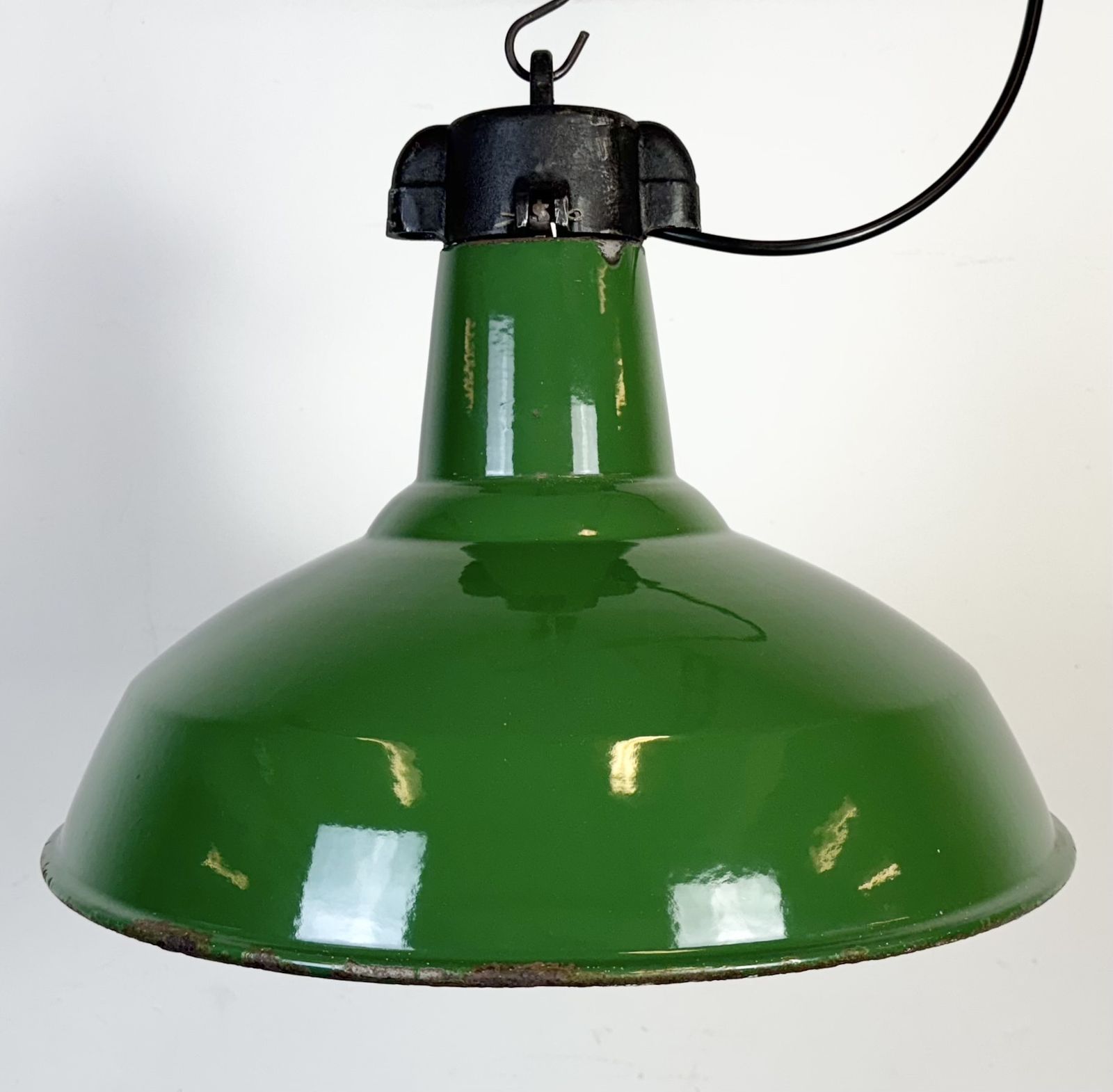 Industrial Green Enamel Factory Pendant Lamp, 1960s photo furniture
