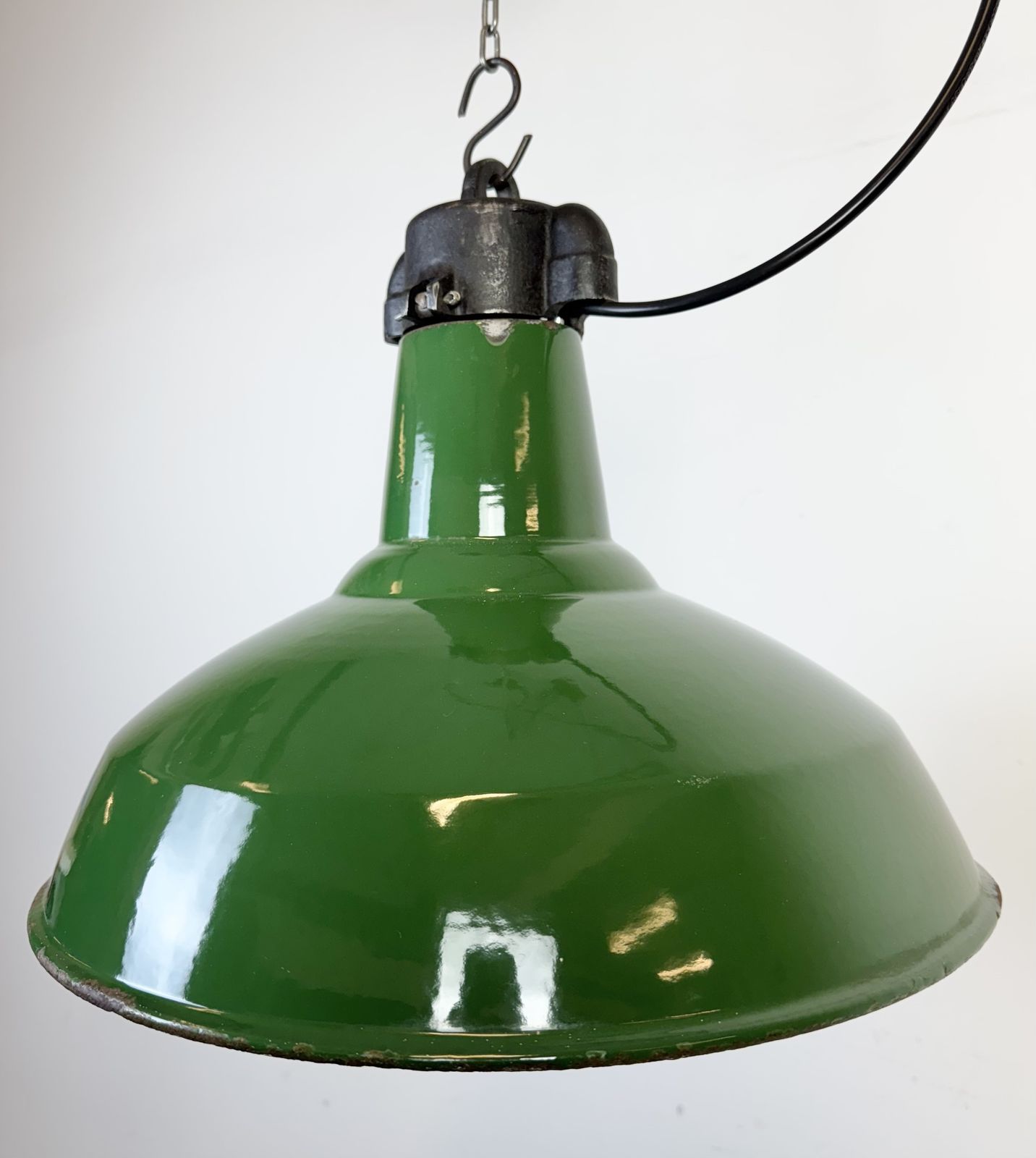 Industrial Green Enamel Factory Pendant Lamp, 1960s photo buy