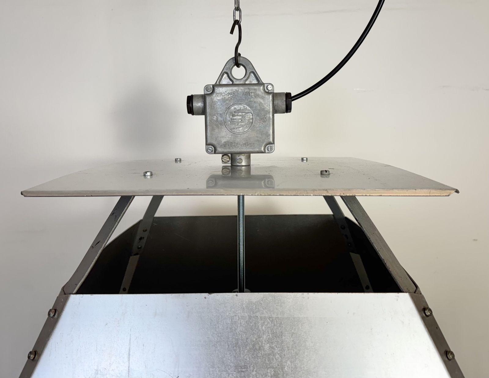 Large Silver Industrial Factory Pendant Lamp From Elektrosvit, 1970s, 89x photo furniture