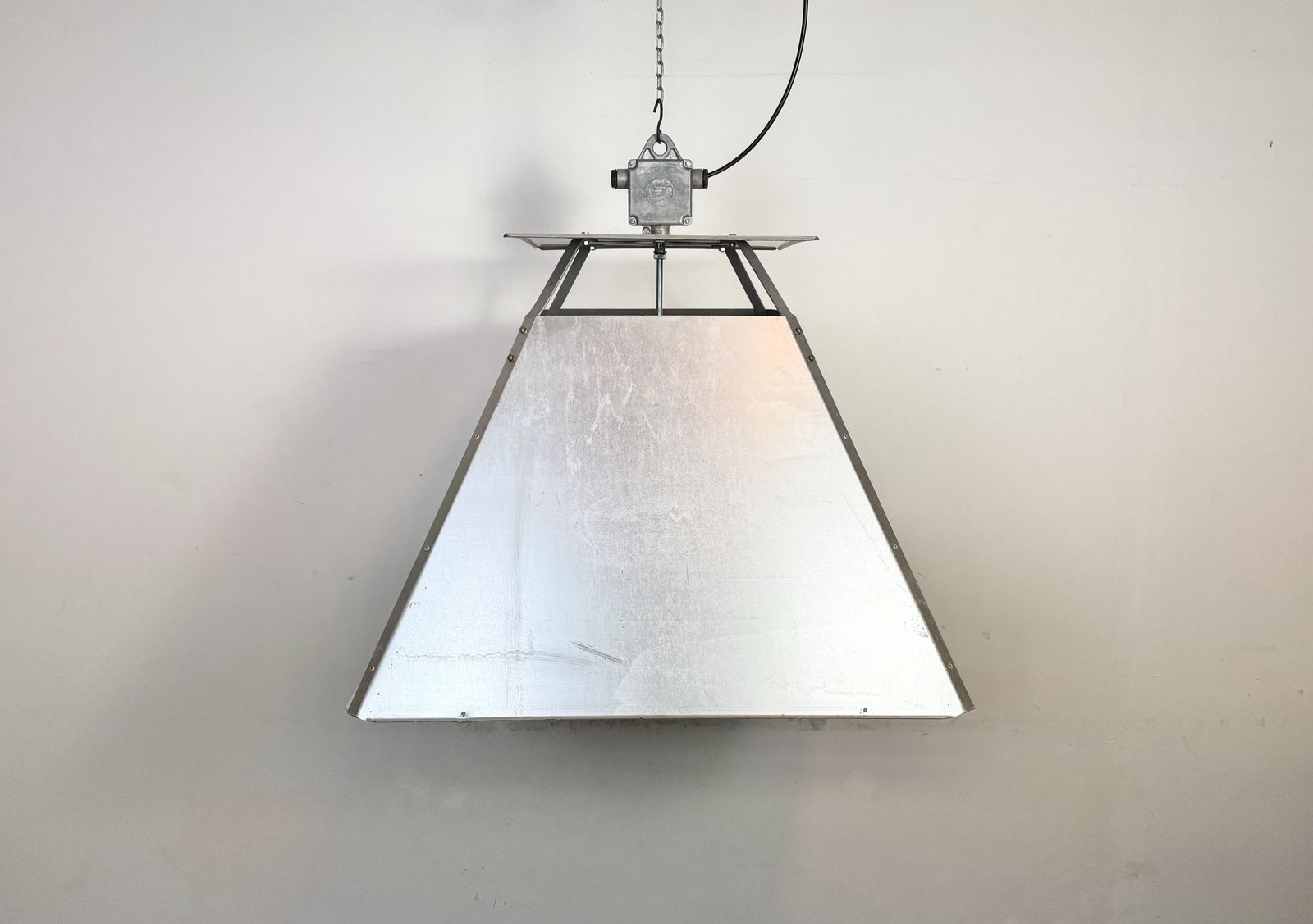 Large Silver Industrial Factory Pendant Lamp From Elektrosvit, 1970s, 89x photo for sale