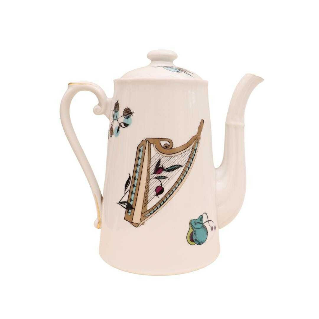 Mid Century Modern Coffee Pot By Royal Worcester Rare ''Fiesta'' Pattern, 1950's Musical Instruments Coffee Pot Made In England