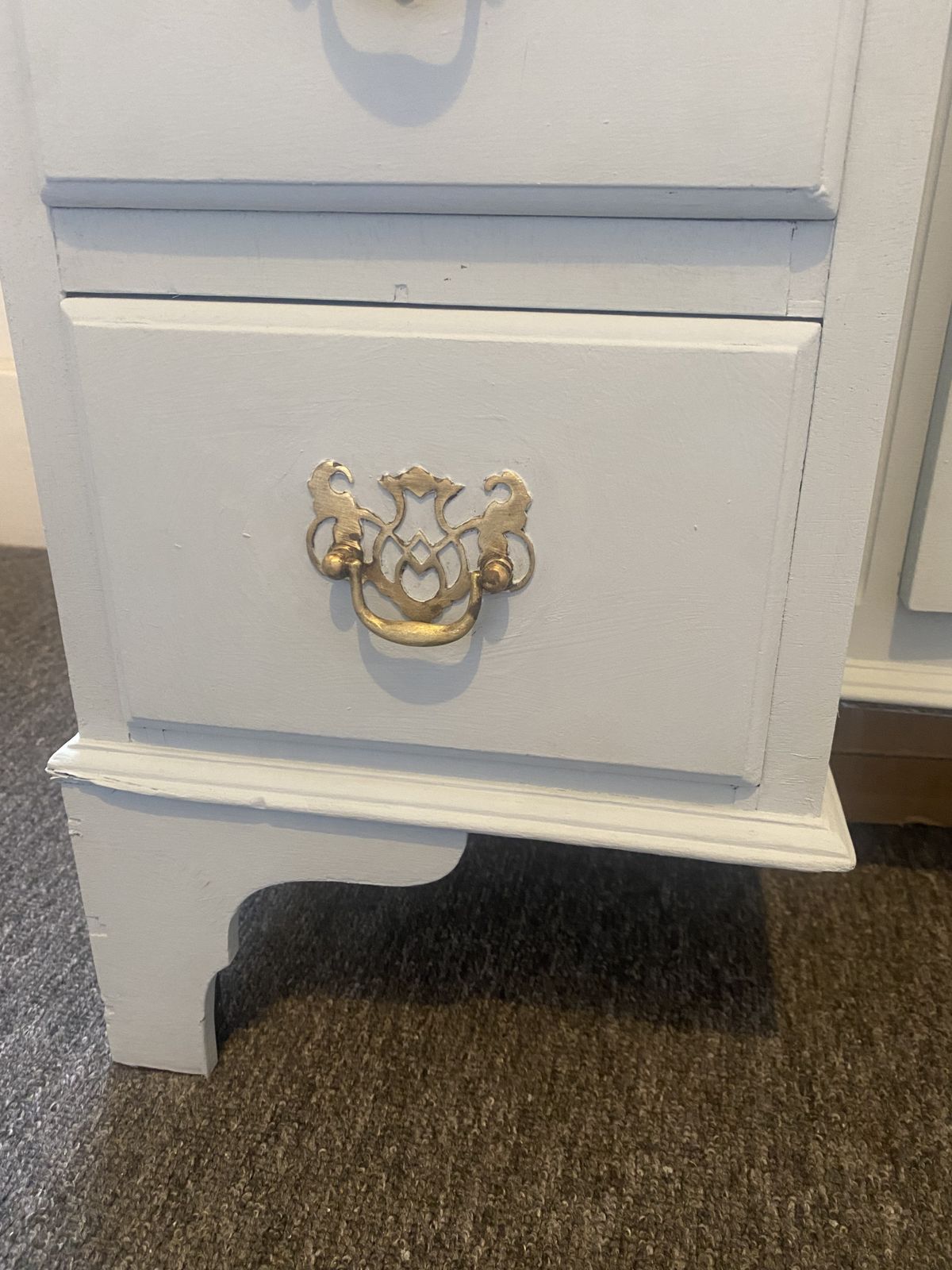 photo furniture Vintage Dressing Table Solid Wood Eggshell Blue Brass Handles