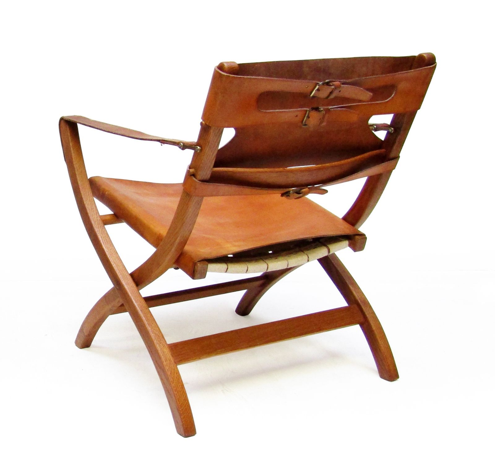 Two 1950s Danish Safari Chairs In Oak & Hide Leather By Poul Hundevad photo vintage