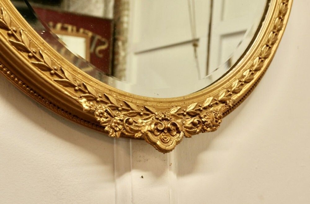 Very Pretty 19th Century French Oval Gilt Wall Mirror photo for sale