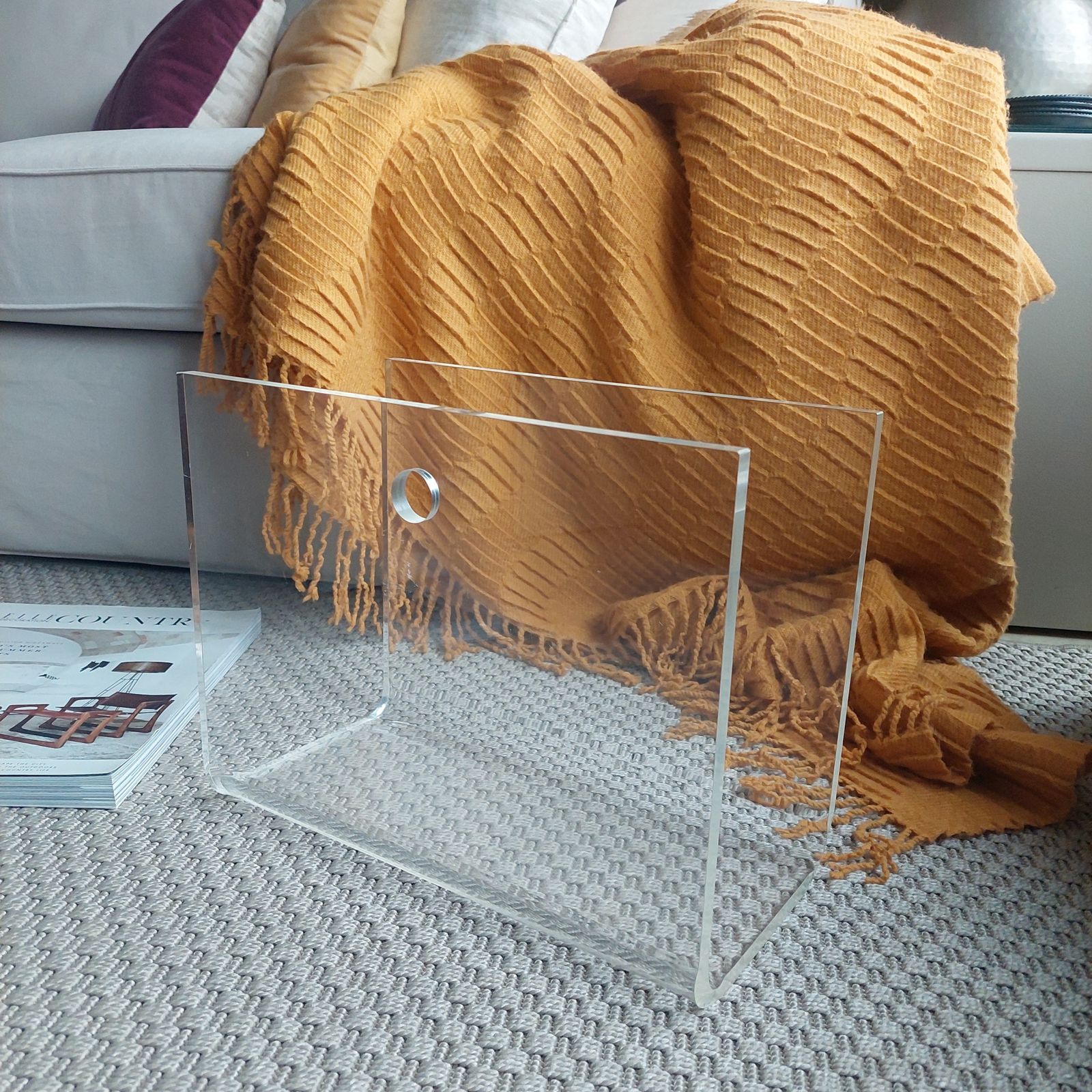 Mid Century  Lucite Acrylic Glass Magazine Rack Plexiglass Holder, 70s photo 139.0