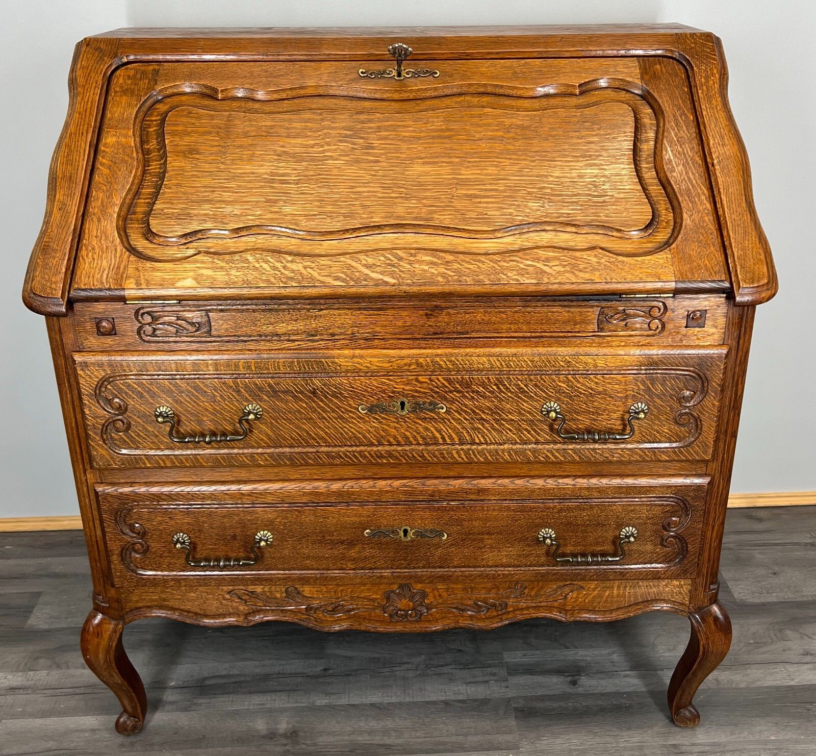 Secretaire Writing Desk Rare Antique French Carved Bureaux Elegant (Lot 3523) photo furniture