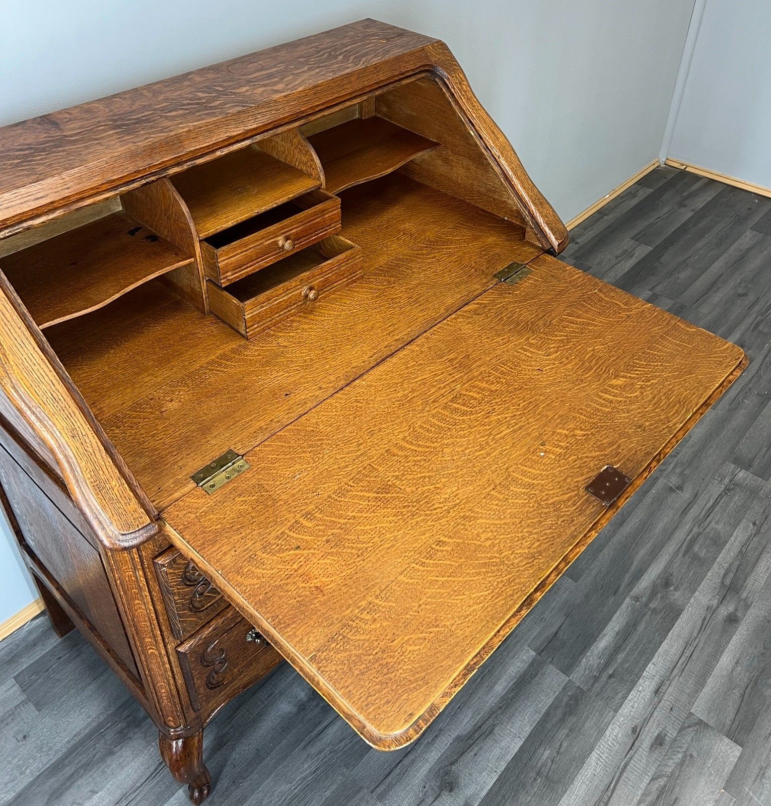 photo vintage Secretaire Writing Desk Rare Antique French Carved Bureaux Elegant (Lot 3523)