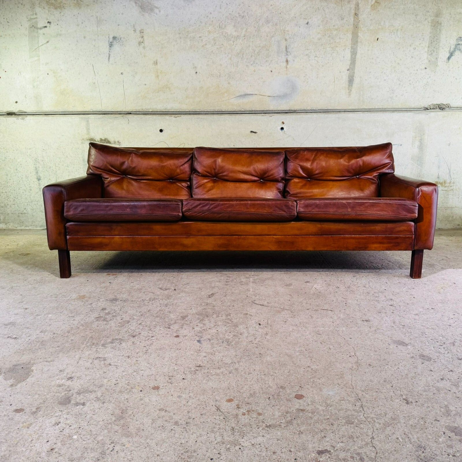Stunning 1970s Danish George Thams Three Seater Tan Leather Sofa #A