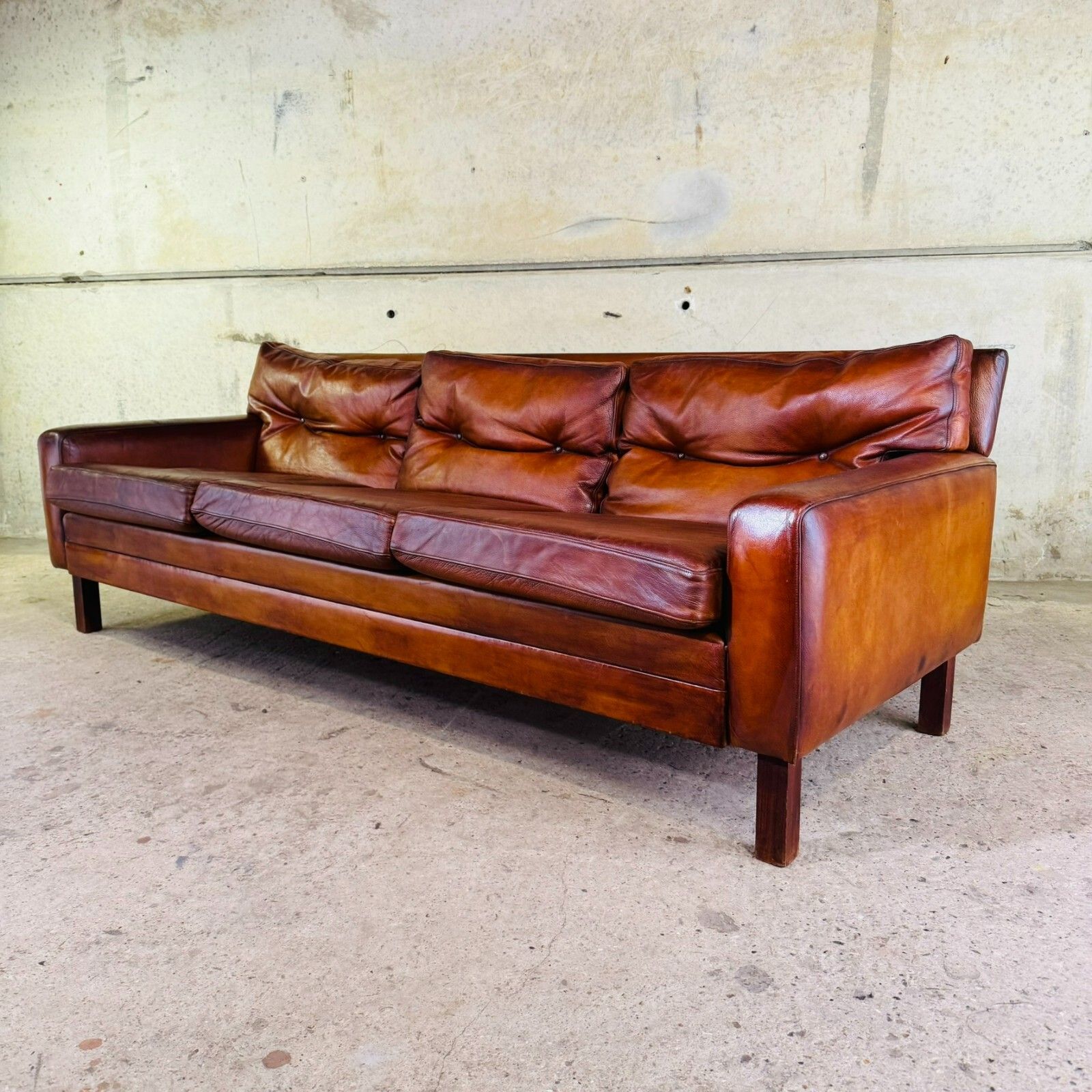 Stunning 1970s Danish George Thams Three Seater Tan Leather Sofa #A photo furniture