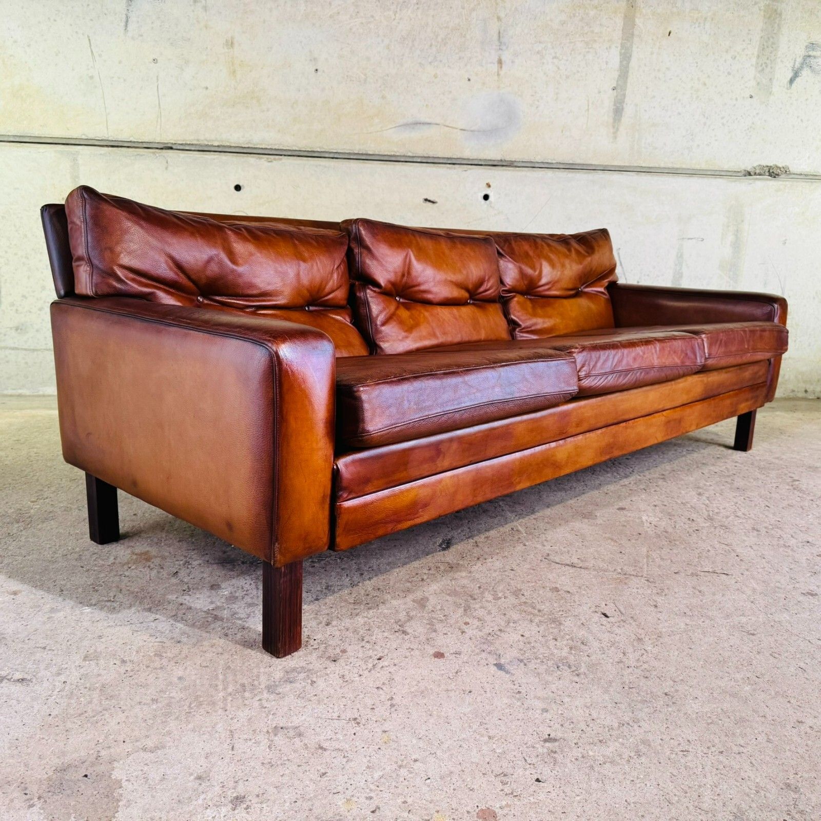 Stunning 1970s Danish George Thams Three Seater Tan Leather Sofa #A photo Furniture