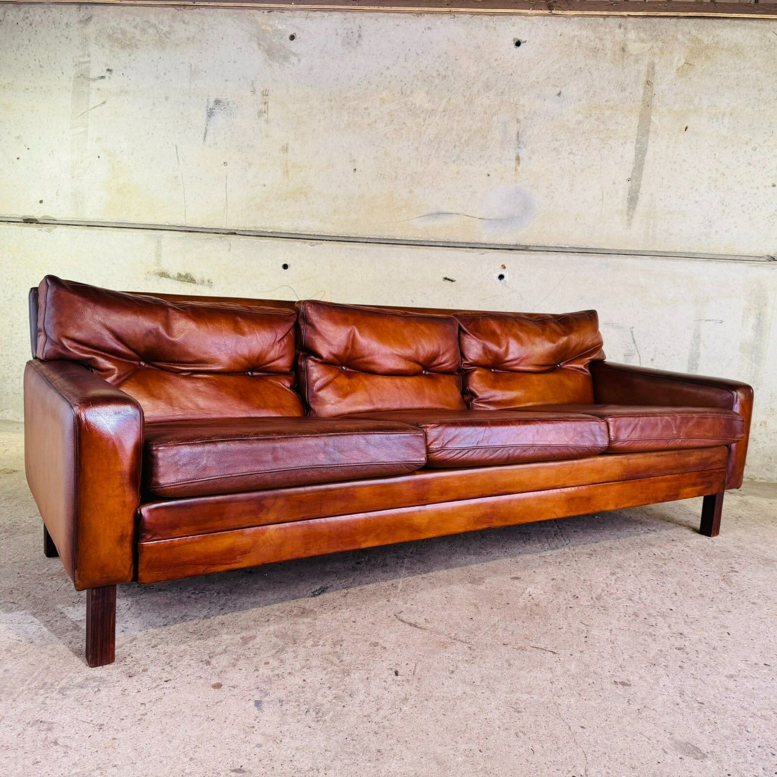 Stunning 1970s Danish George Thams Three Seater Tan Leather Sofa #A photo 2475.0