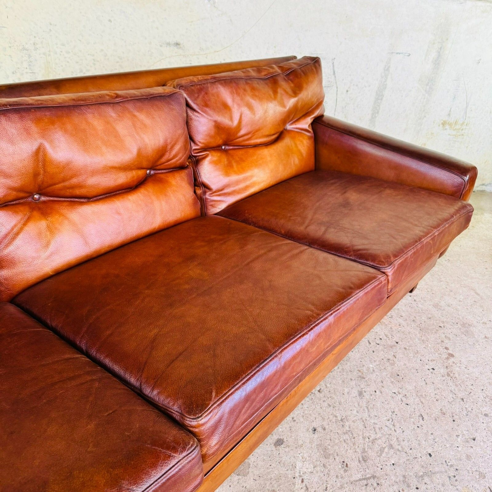 Stunning 1970s Danish George Thams Three Seater Tan Leather Sofa #A photo buy