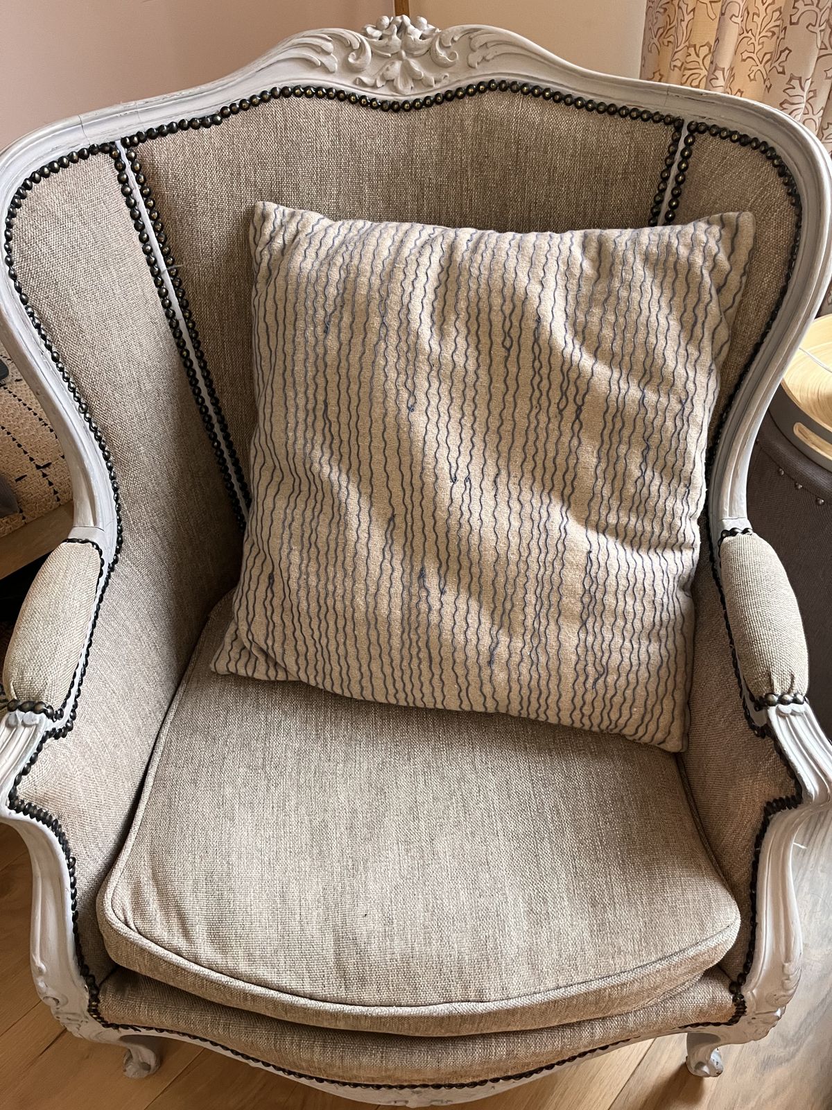 French Louis Style Ornate Upholstered Antique Armchair photo Furniture