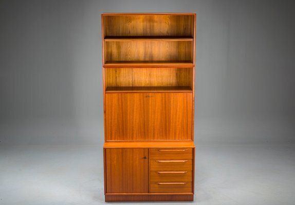 Furniture Large Vintage Bookcase With Bar In Teak By Heinrich Riestenpatt, 1960s photo