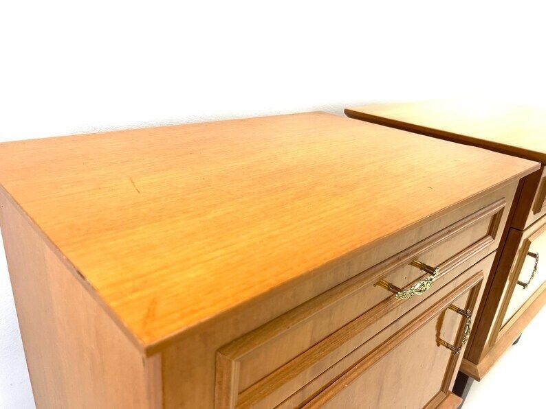 Pair Of Nightstands / Vintage Bedside Table / Wooden Night Table / Storage Tables / Bedroom Furniture 60s/ Bedside Cabinets photo vinterior