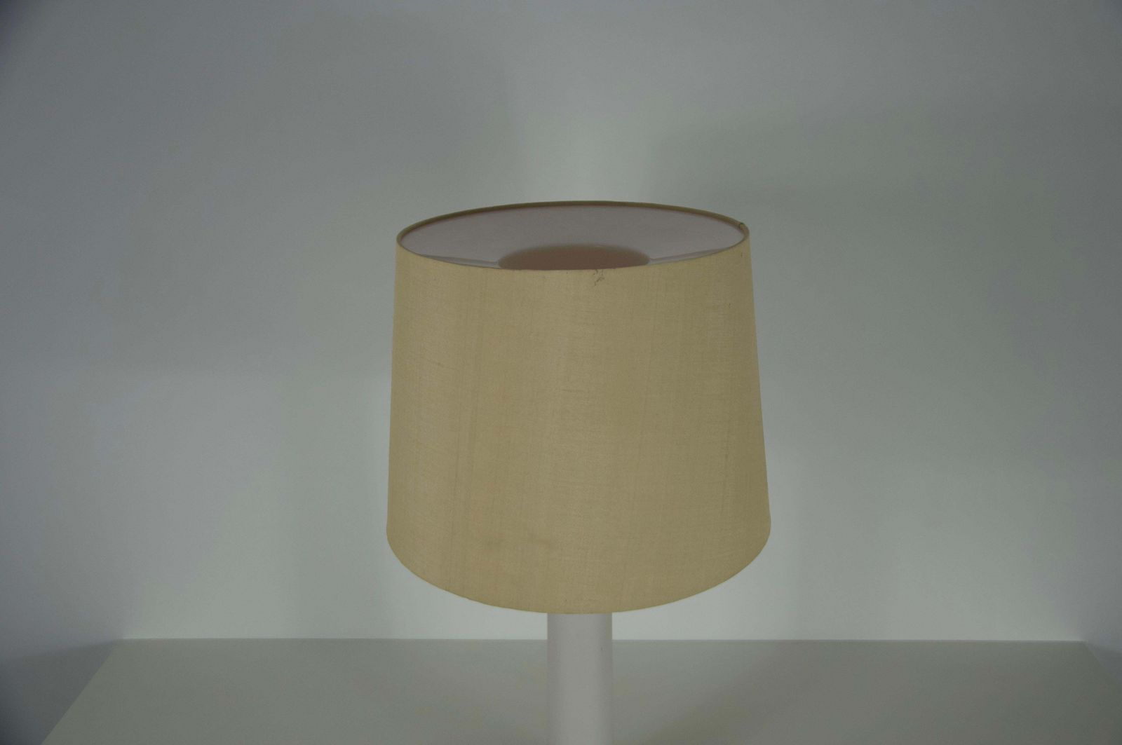 Mid Century White Glass And Fabric Shade Table Lamp By Luxus Sweden, 1960s photo Lighting