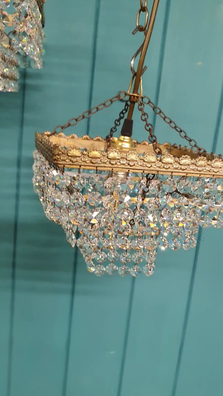 Early 20th Century Pair Of Square Chandeliers With Drips 8" photo for sale