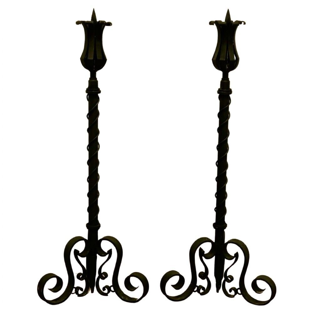 A Large Pair Of Wrought Iron Candle Sticks Or Torchère