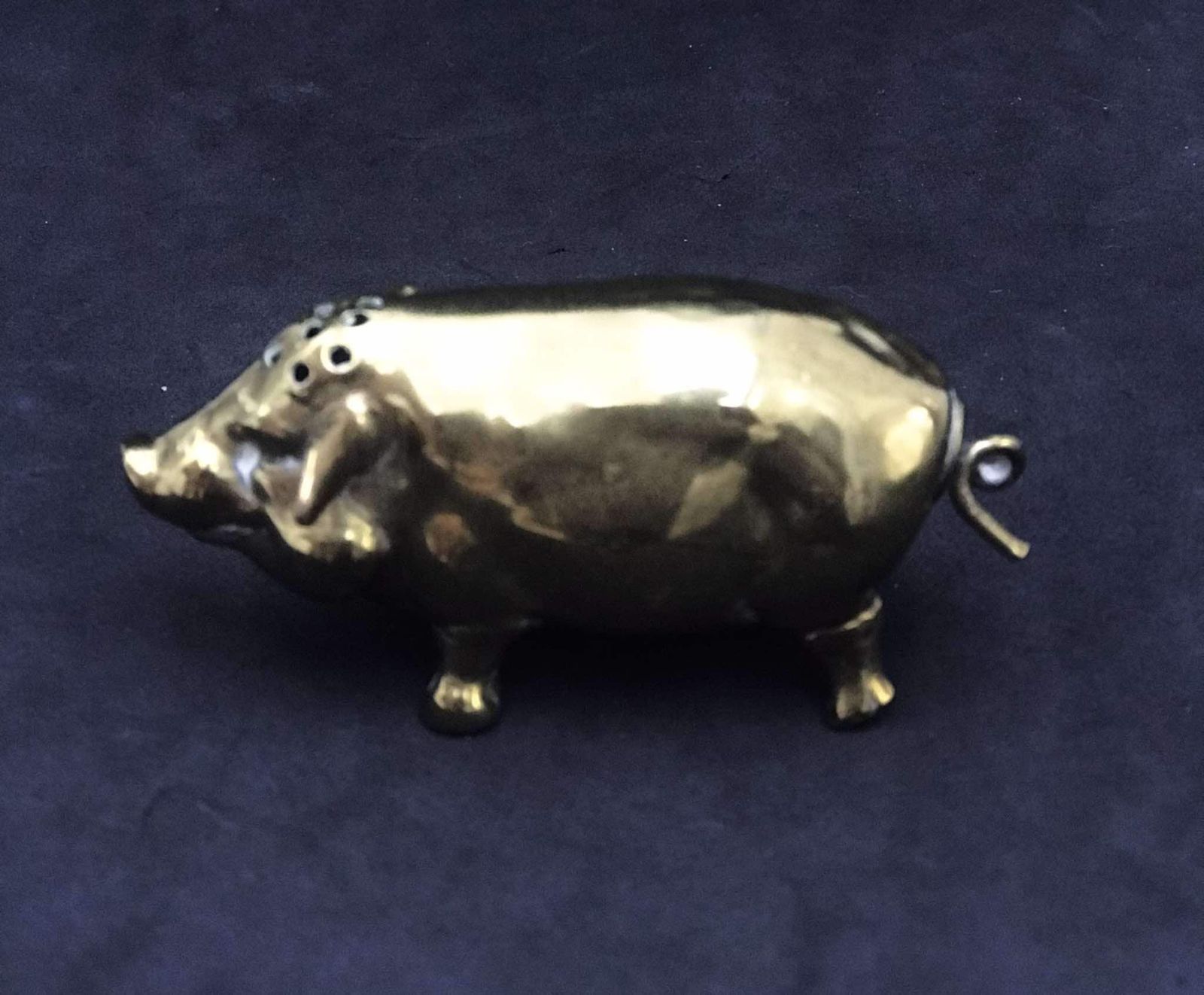 Salt Shaker Brass Pig Antique Victorian Novelty Salt Shaker Gift Antique Tableware English Gift Pig Lover XIX Century Metalware photo for sale