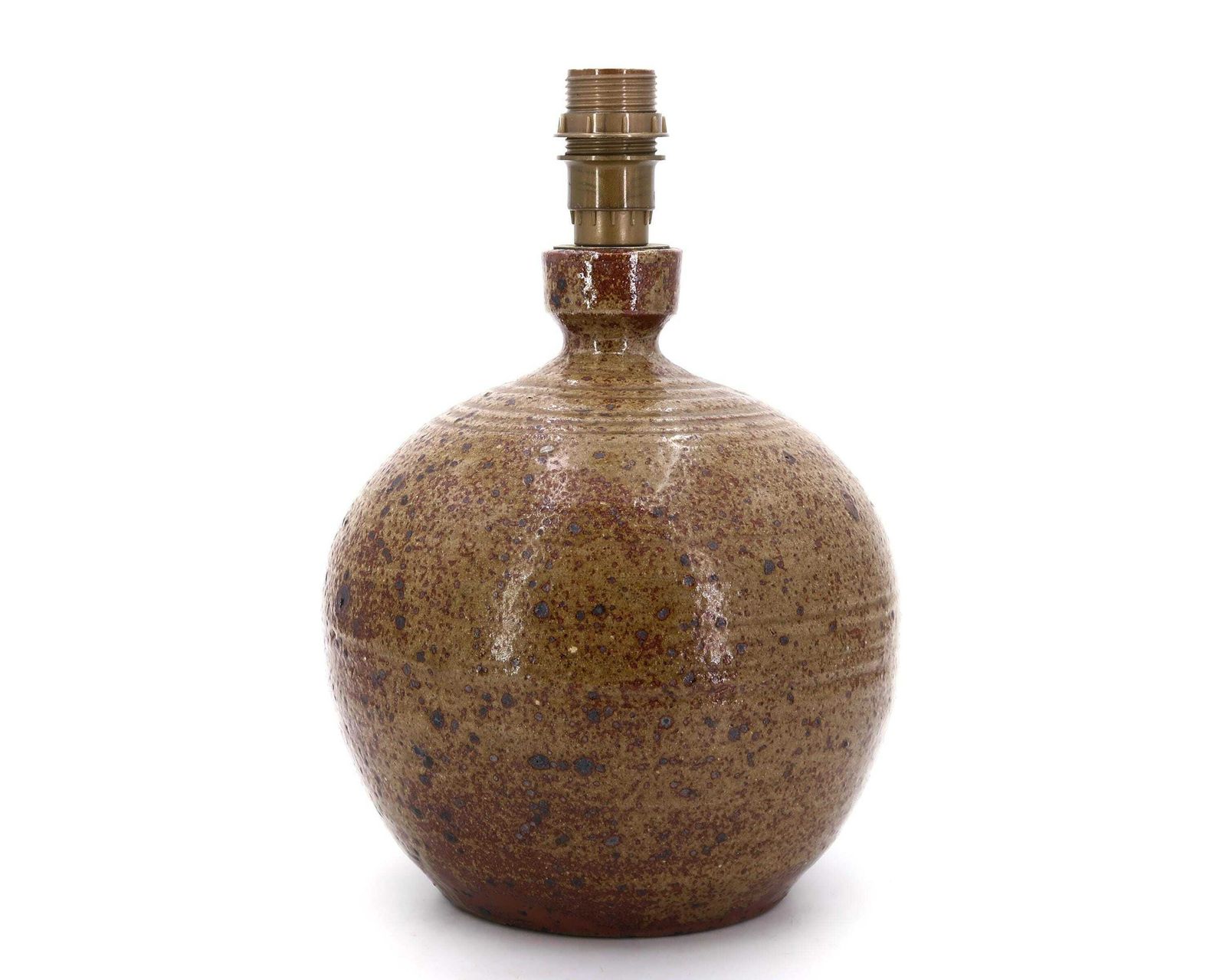 French Handmade Ceramic Table Lamp By Guy Baudat, 1970s / Brown, Wabi Sabi Stoneware, Country
