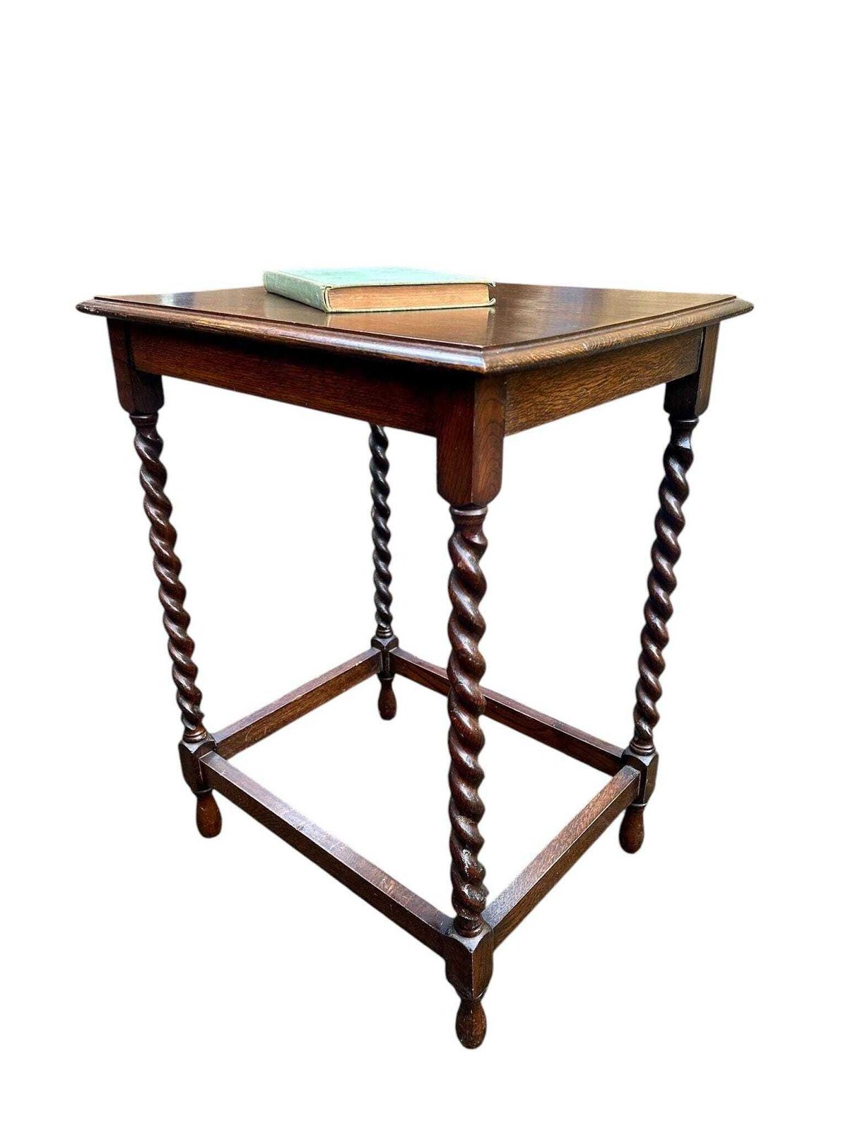 Vintage Oak Side Table / English C1920 / Barley Twist Legs photo vintage