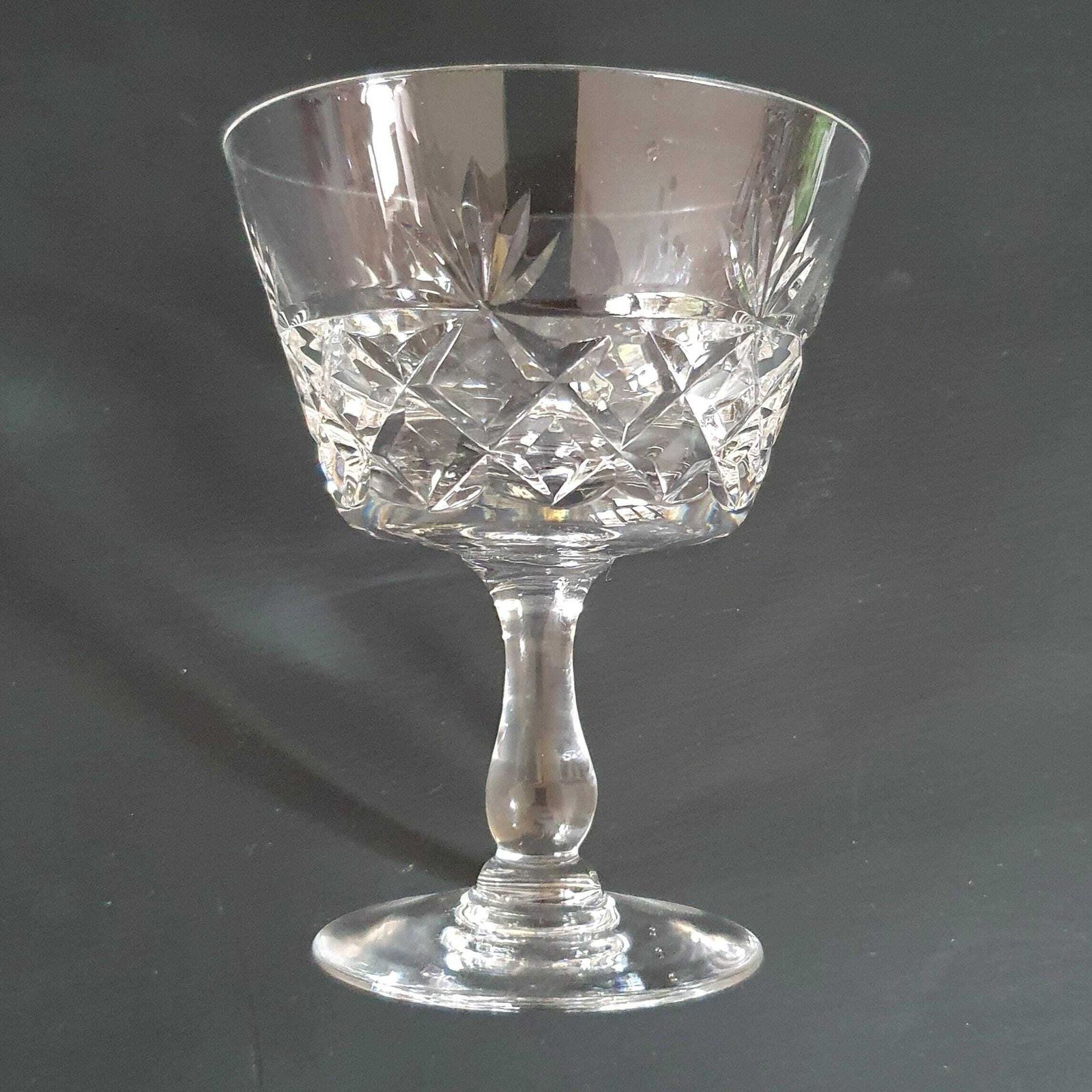 A Vintage Set Of 4 Brierley Crystal 120ml Champagne Saucers In Bruce Pattern, English Artisan Hand Made Glass, C.1988 photo vintage