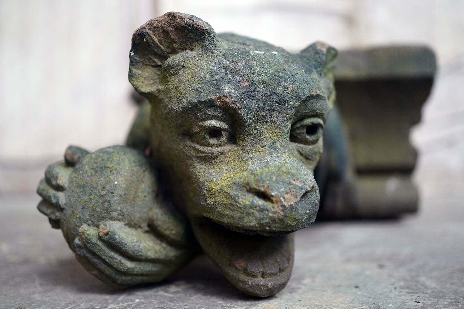 A Rare Medieval Period Carved Stone Grotesque Holding A Coconut C.1300 1400 photo Art