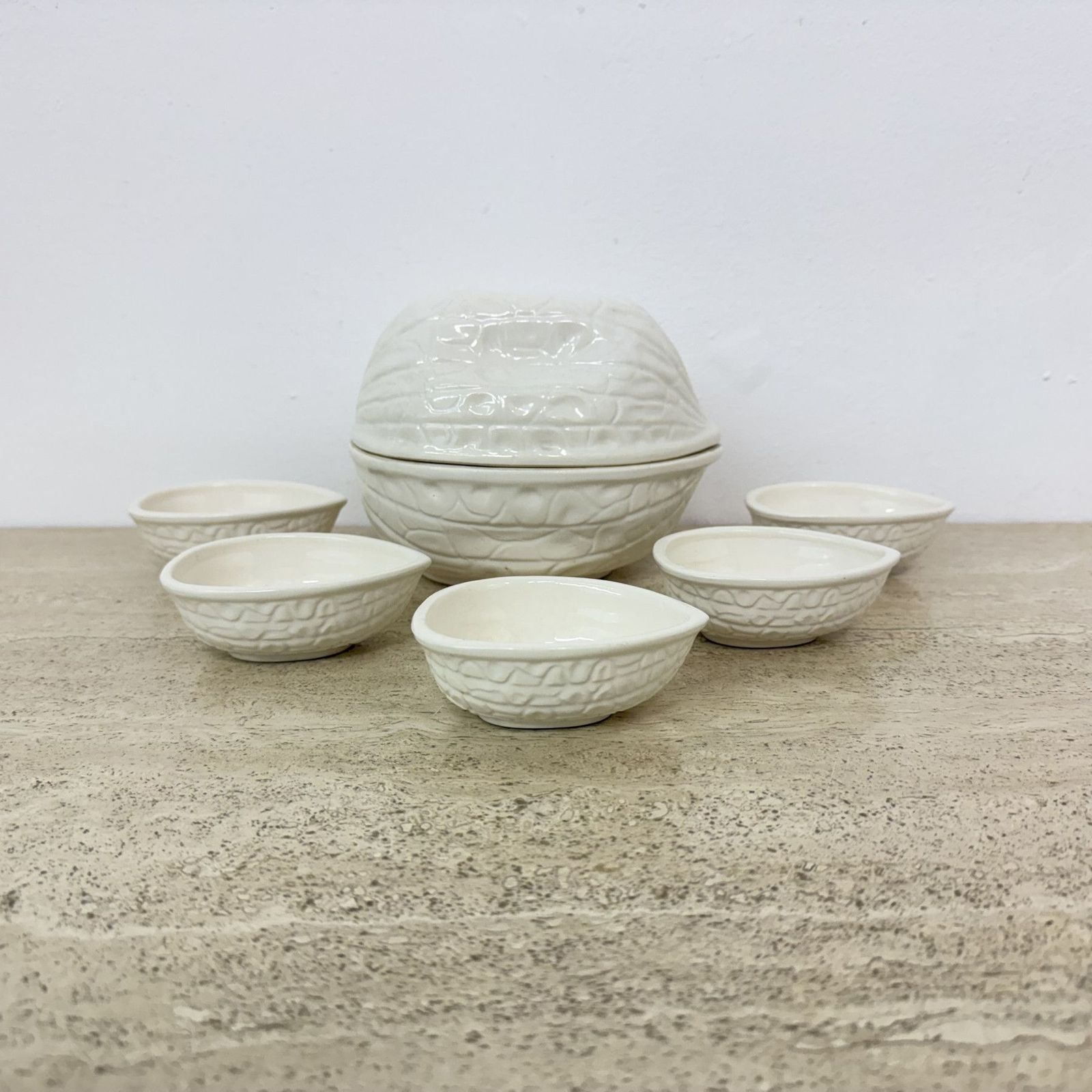 Vega International Ceramic Italy Walnut Shaped Bowls , 1970s photo vinterior