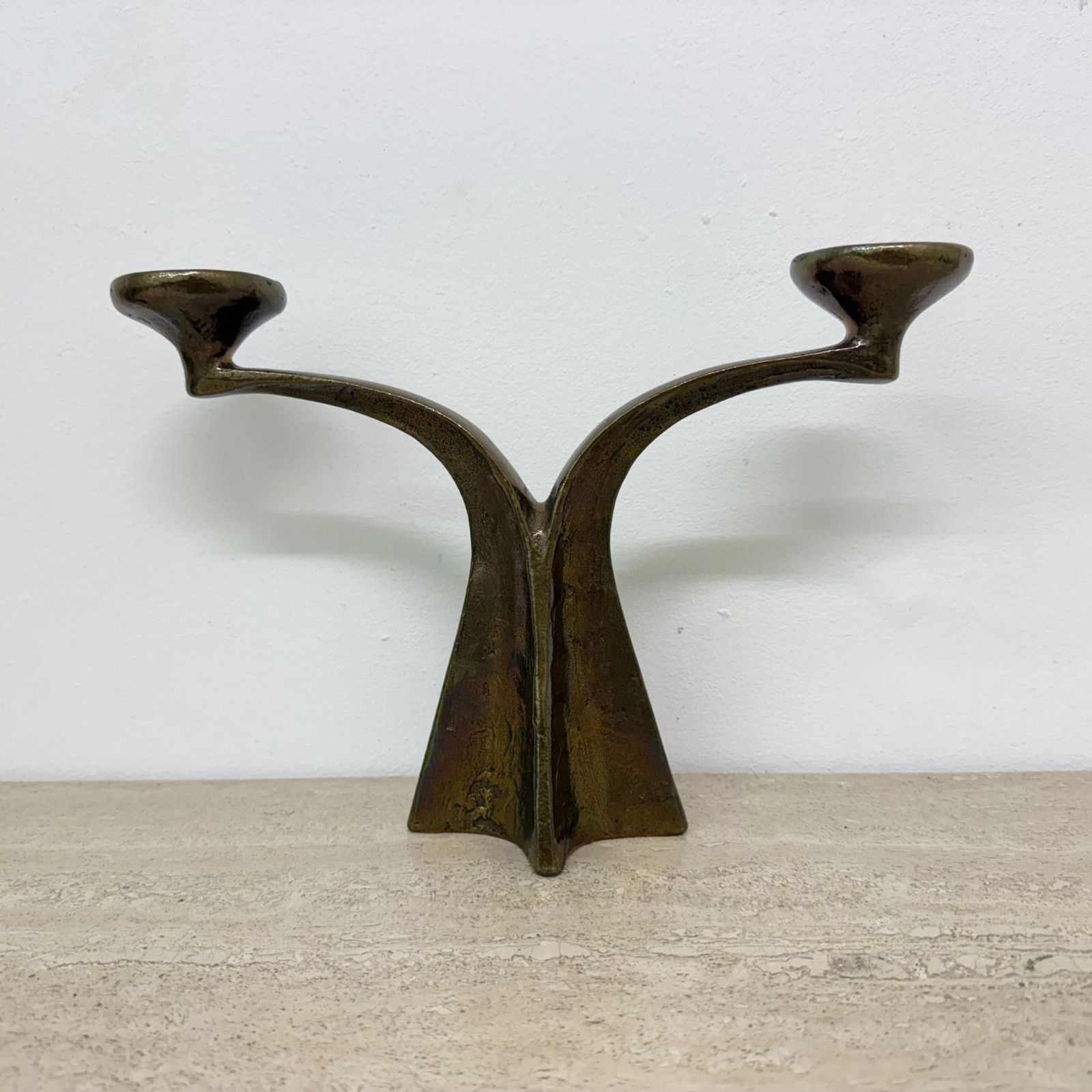 Brutalistische Bronzen Kandelaar Van Michael Harjes, Jaren 1970