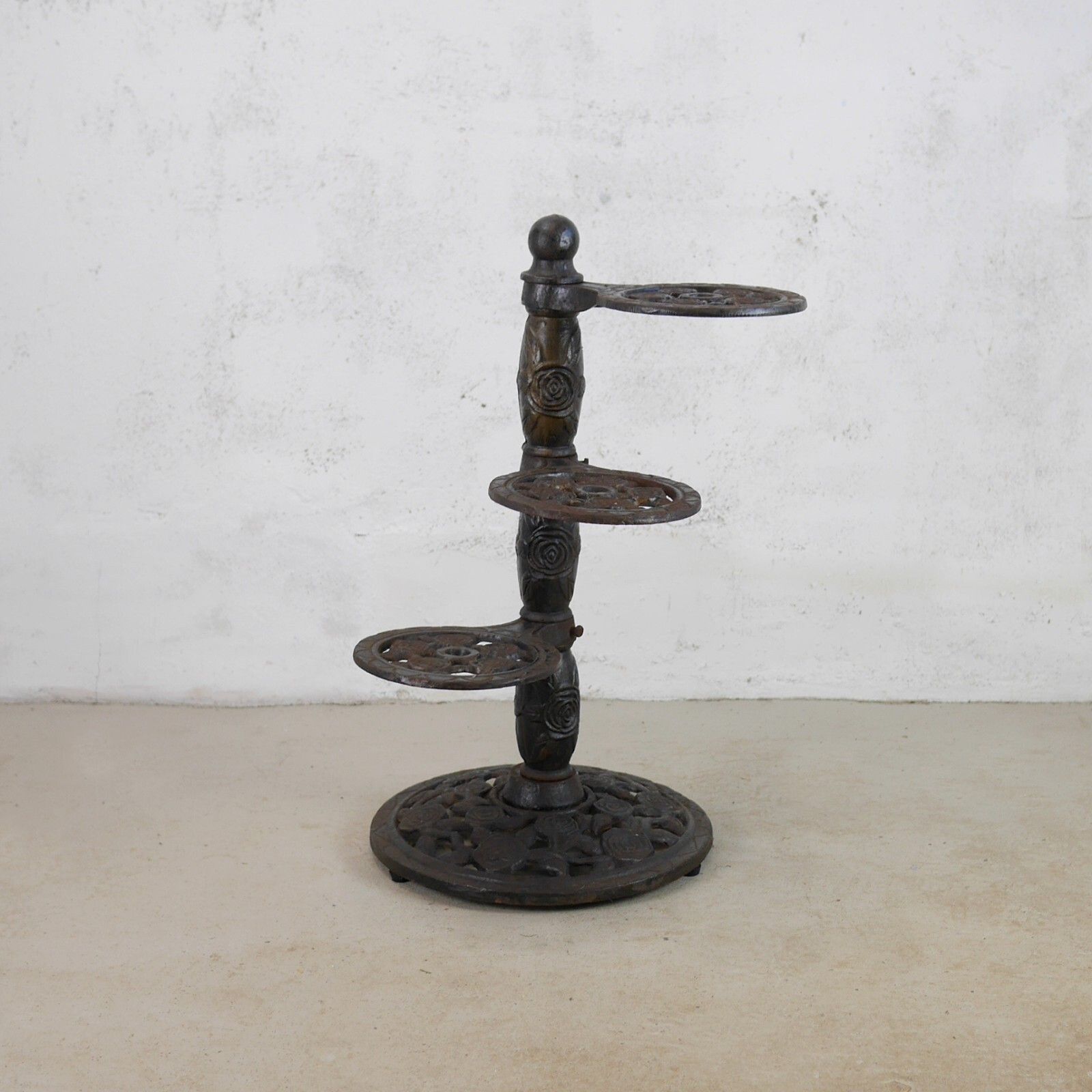 Vintage Adjustable Cast Iron 3 Tier Plant Stand Floral #102788 photo 225.0