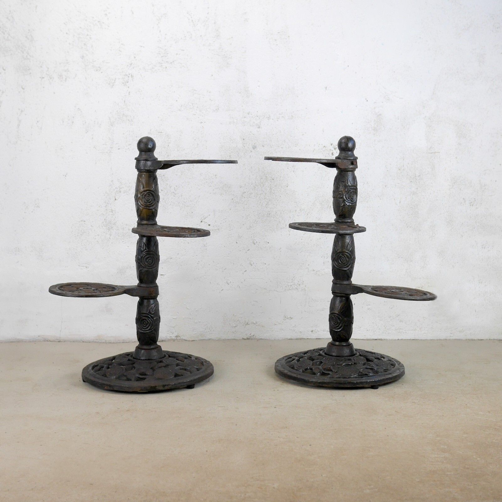 225.0 Vintage Adjustable Cast Iron 3 Tier Plant Stand Floral #102788 photo